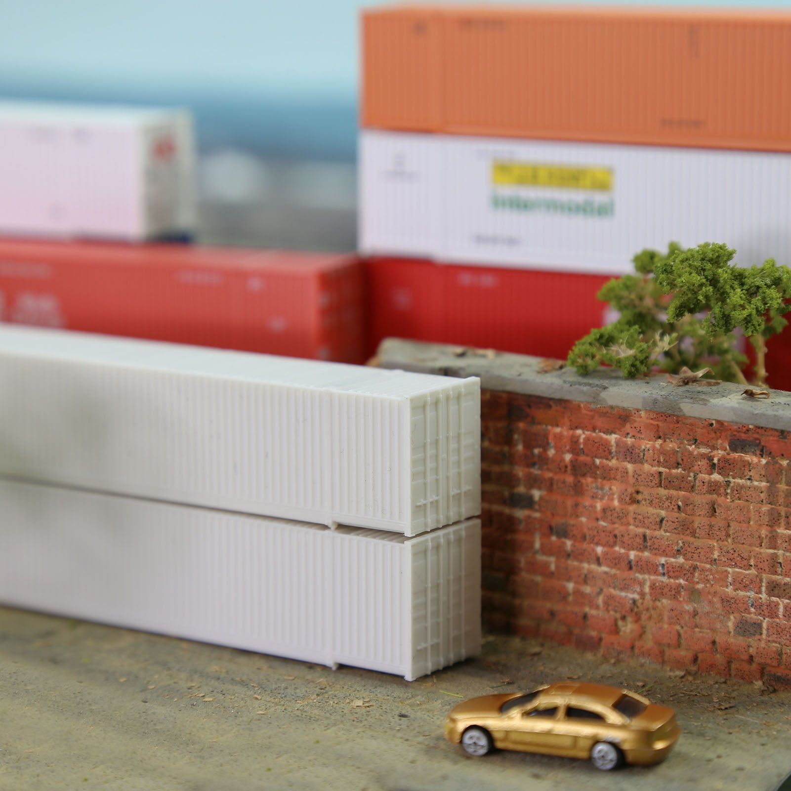 C15009JJ 9pcs N Scale 1:160 Uncolored 53ft Blank Shipping Container 53' Cargo Box