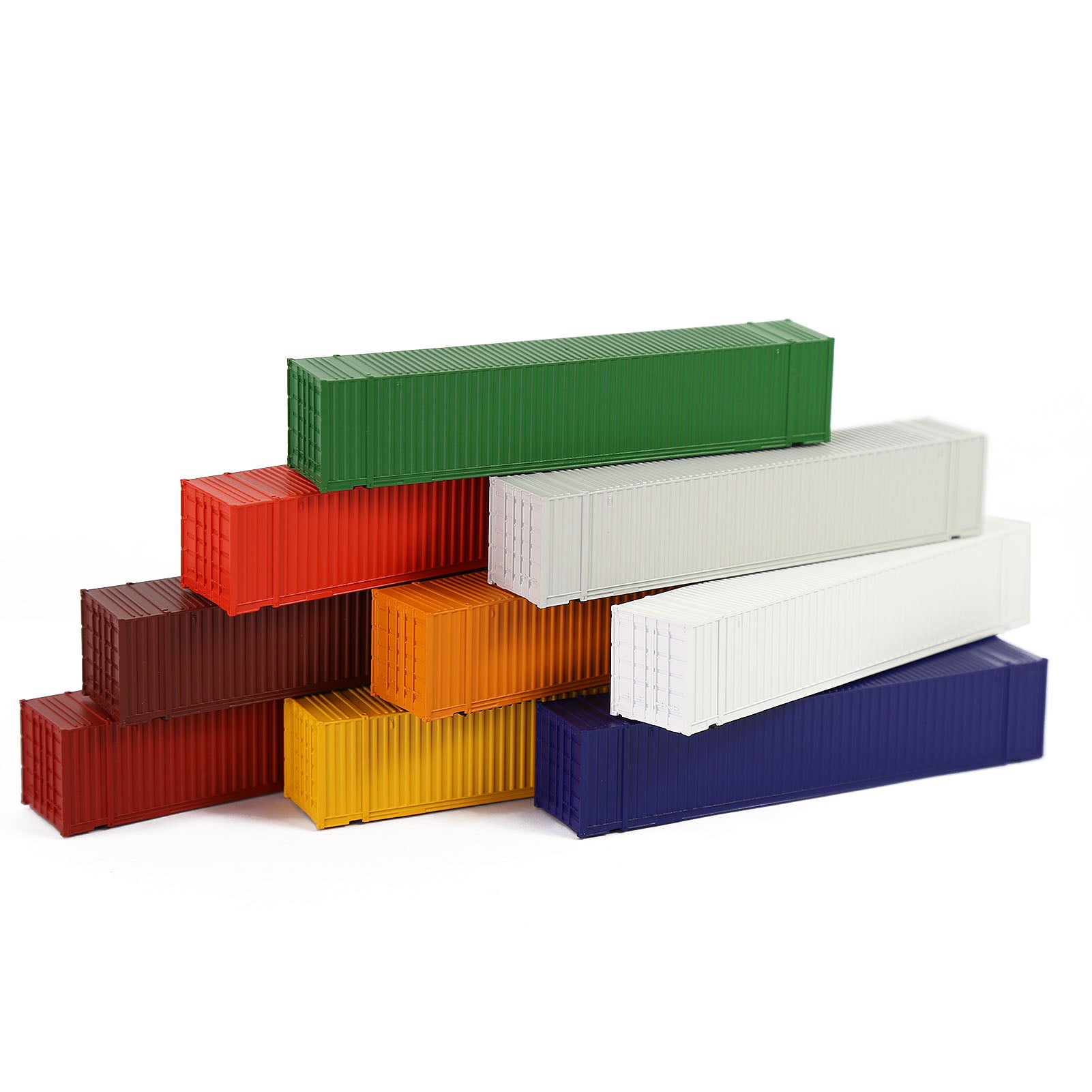 C15019 9pcs N Scale 1:160 Different Colored 48ft Blank Container Undecorated