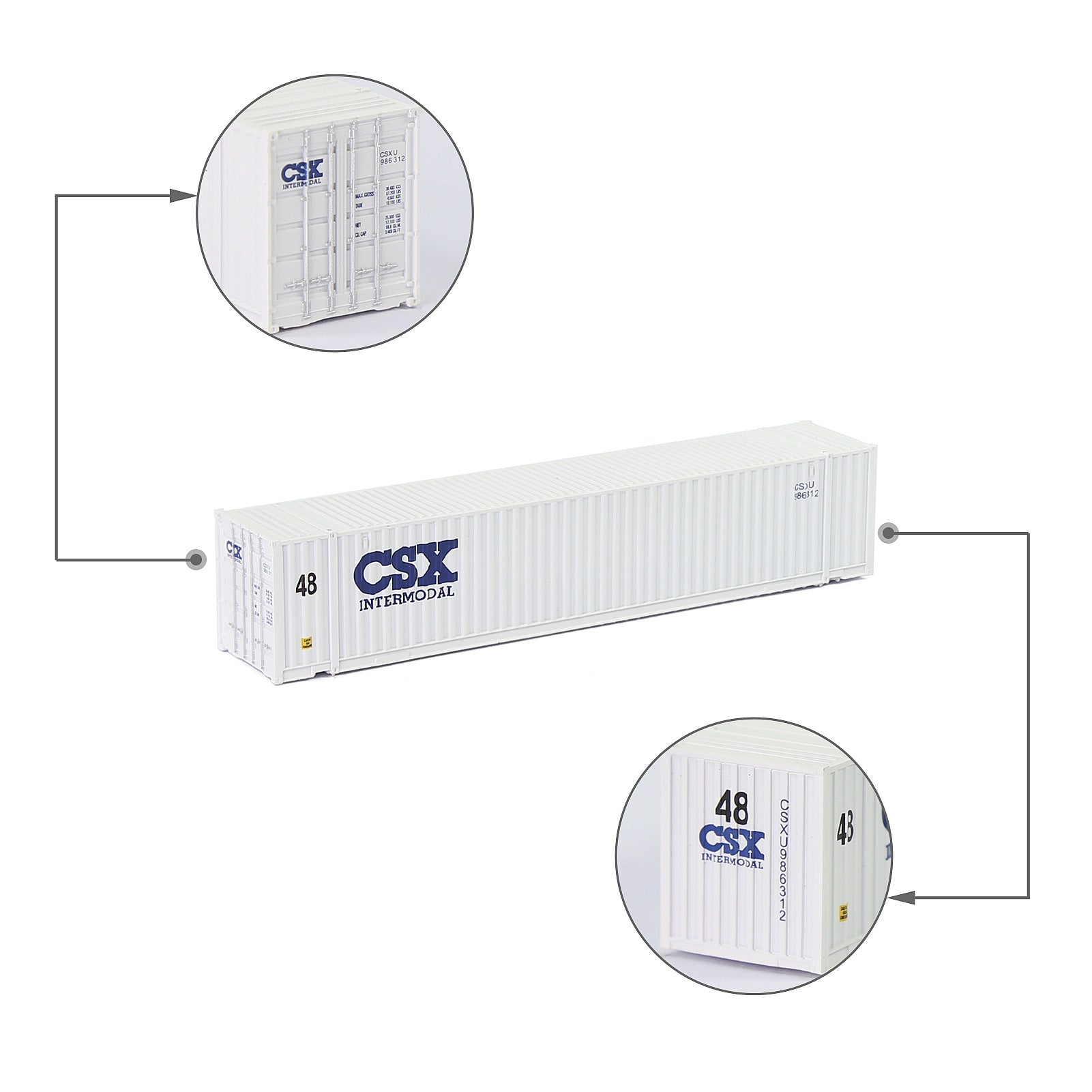 C15019 3pcs N Scale 1:160 Shipping Container 48ft Cargo Box with Magets