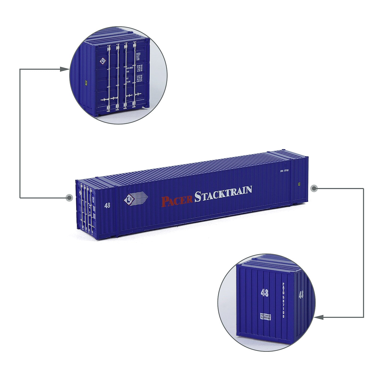 C15019 3pcs N Scale 1:160 Shipping Container 48ft Cargo Box with Magets