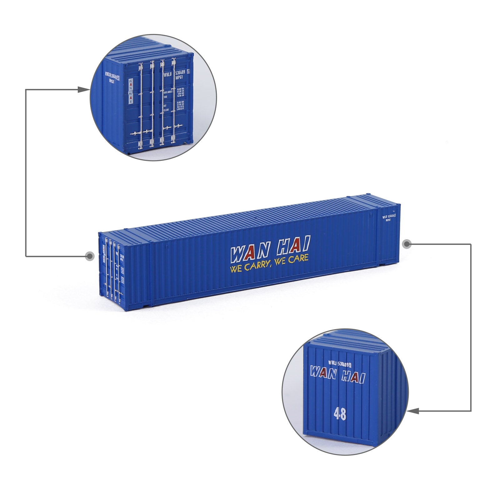 C15019 3pcs N Scale 1:160 Shipping Container 48ft Cargo Box with Magets