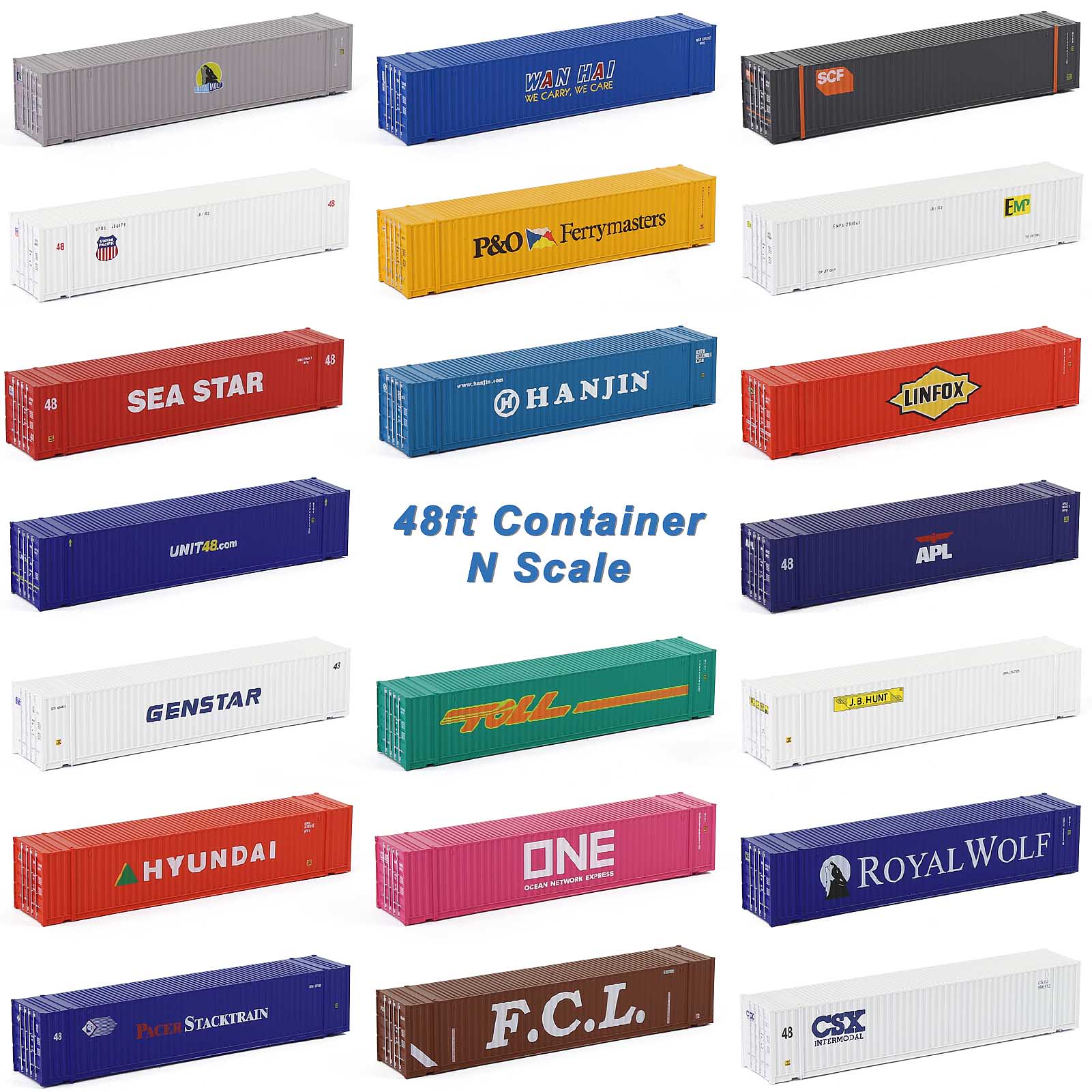 C15019 3pcs N Scale 1:160 Shipping Container 48ft Cargo Box with Magets