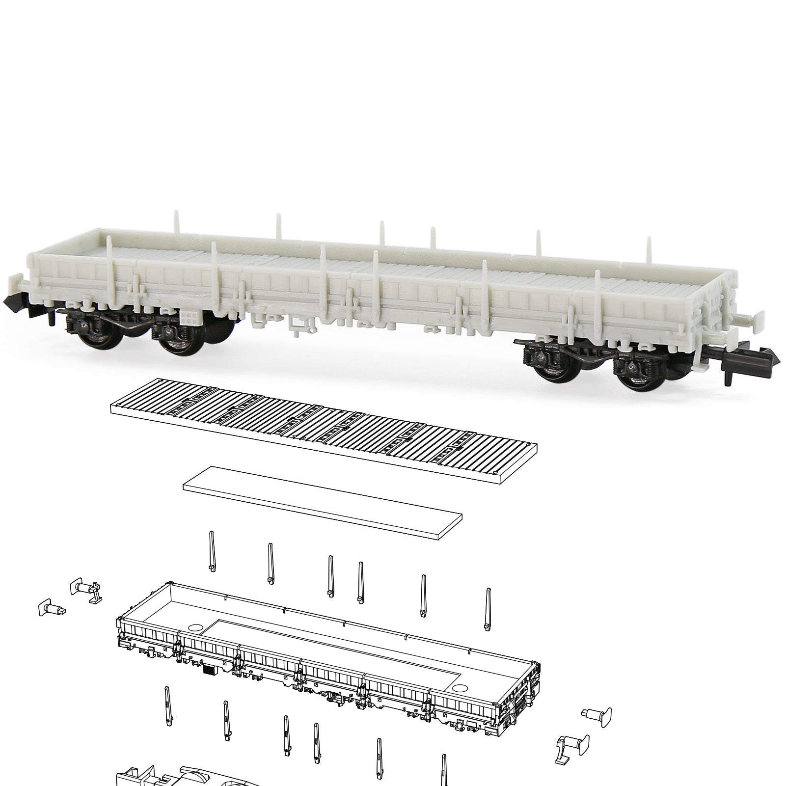 C15064JJ 1 Unit N Scale 1:160 Unassembled Unpainted 40' Low-side Car Model Wagon