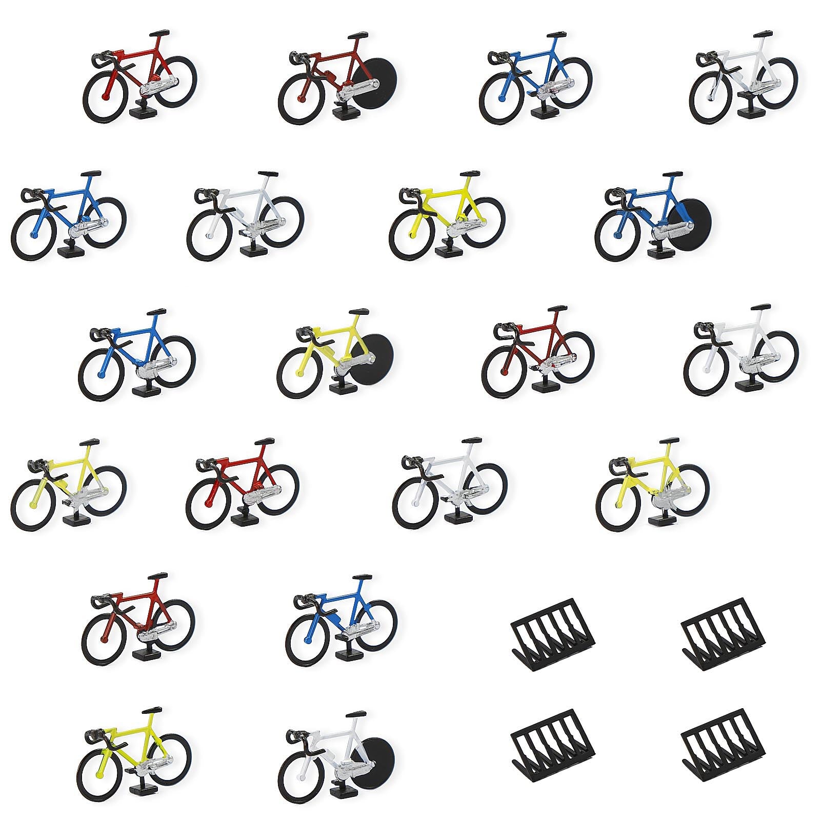 C8702 20pcs Bikes and 4pcs Parking Racks HO Scale 1:87 Bicycles Model Trains Layout