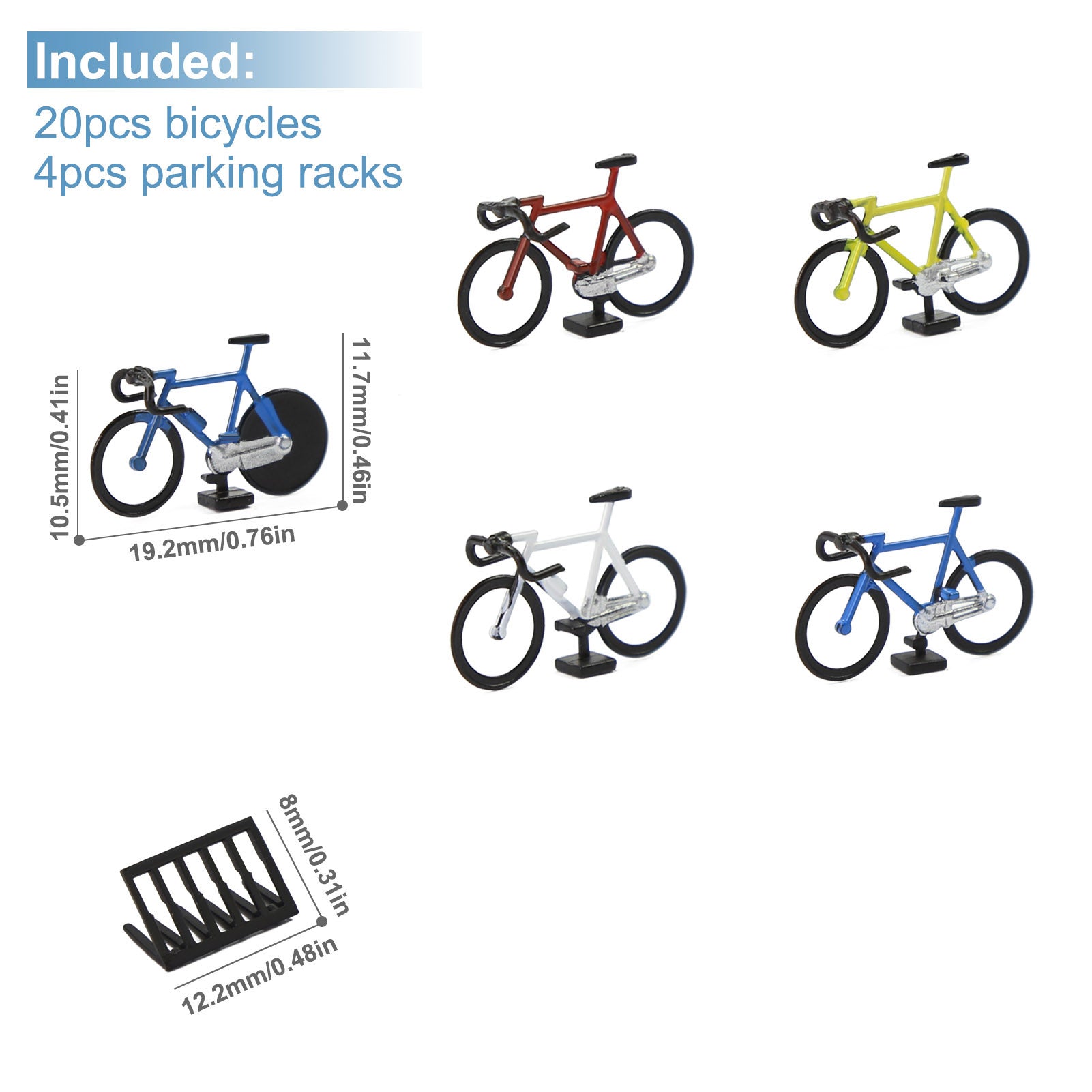 C8702 20pcs Bikes and 4pcs Parking Racks HO Scale 1:87 Bicycles Model Trains Layout