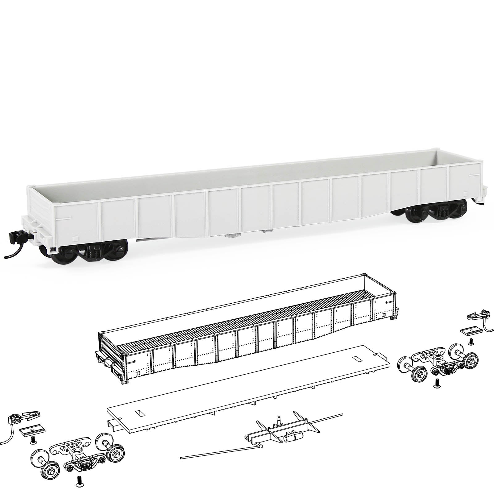 C8743JJ 1 Unit HO Scale 1:87 53ft Low-side Gondola Car Unassembled Wagon Plastic Wheels