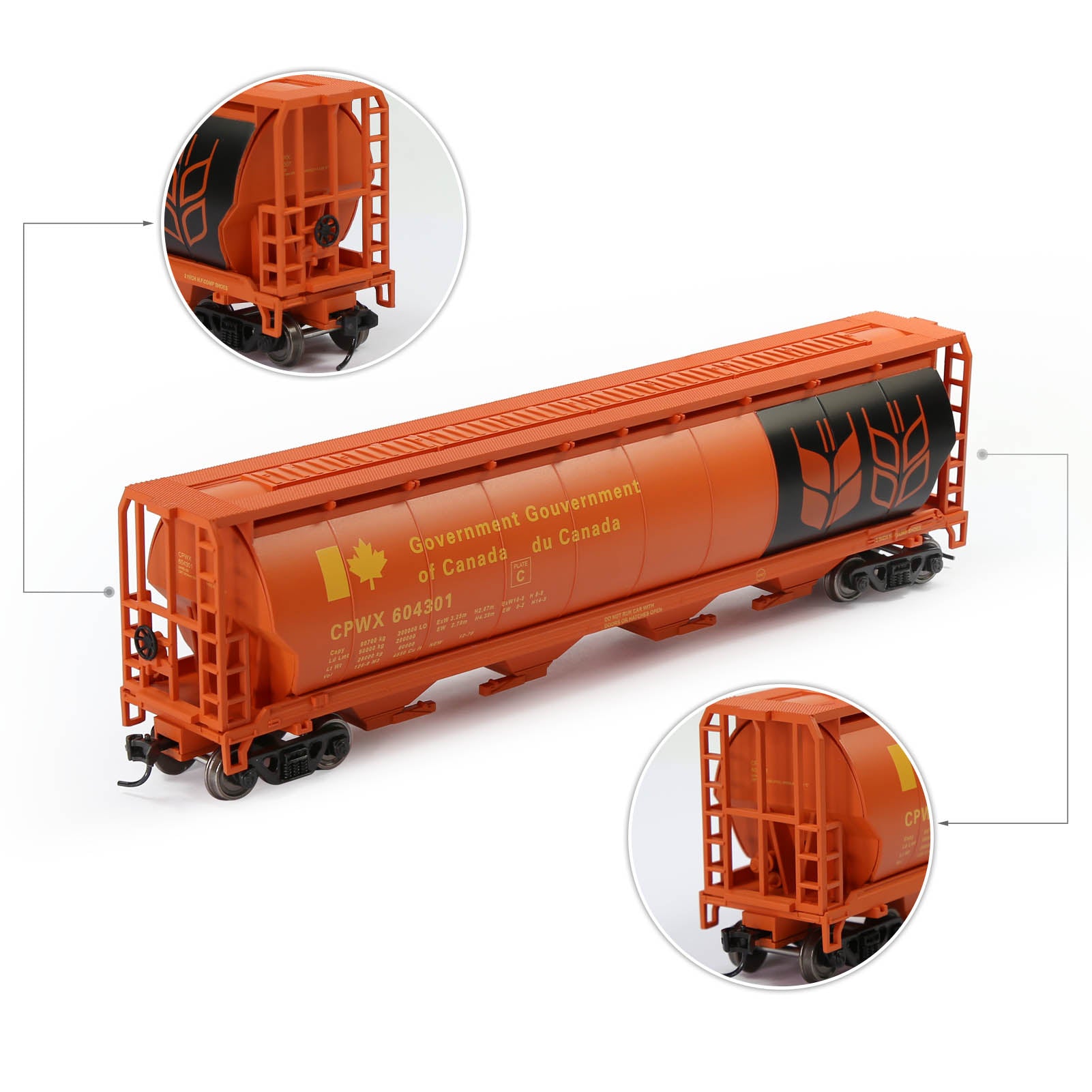 C8744 1 Piece HO Scale 1:87 Cylindrical Covered Grain Hopper Car Rolling Stock