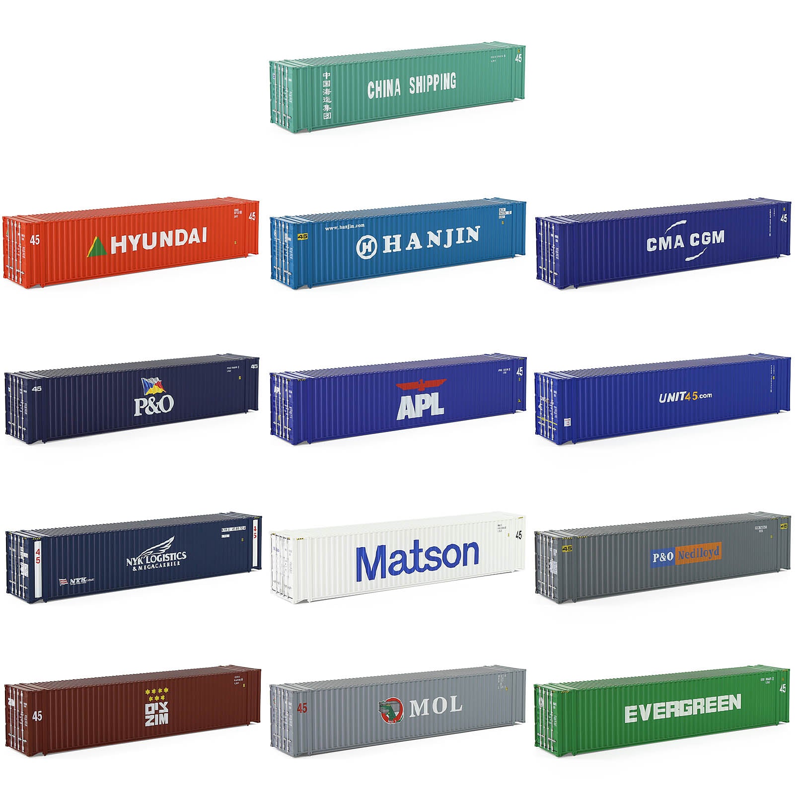 C8745 1pc HO Scale 1:87 Model Shipping Container 45ft Cargo Box