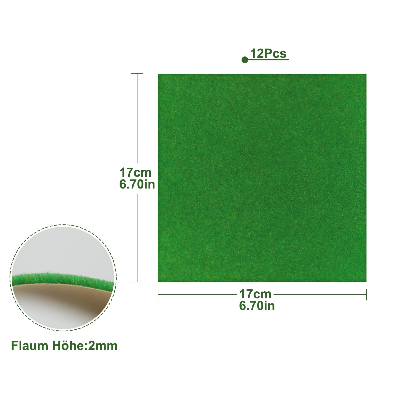 CP17 12pcs 17cmX17cm Grass Mat 2mm Thick Artificial Lawn