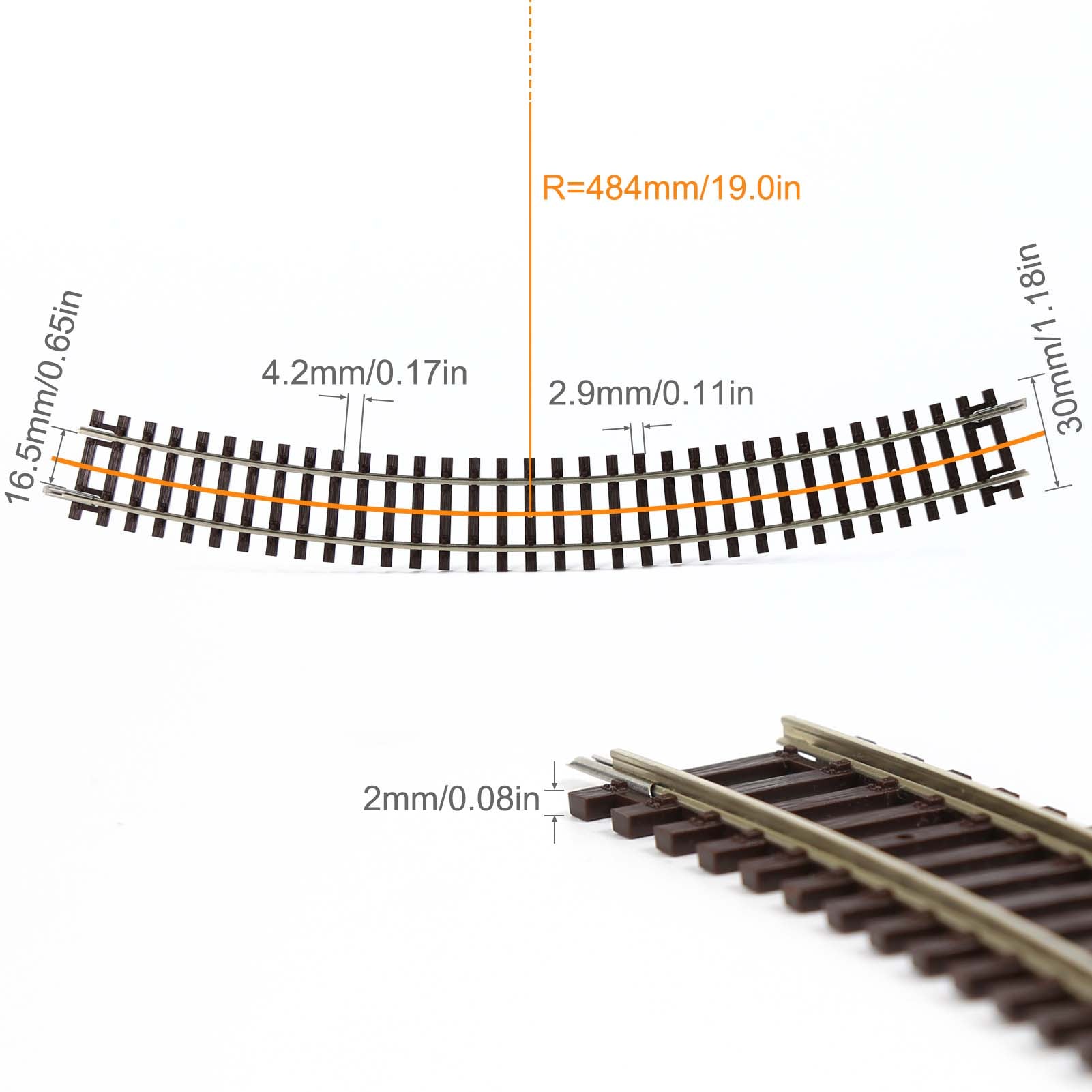 GDCT2 6pcs HO Scale 1:87 Code 100 19" Radius Curve Track Copper-Nickel Rail