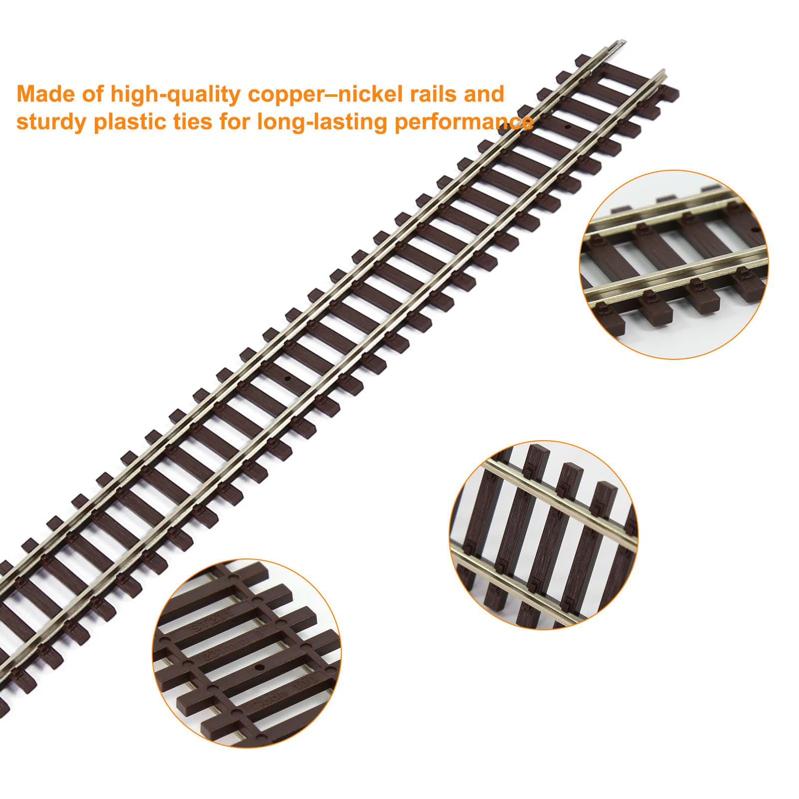 GDST231 6pcs HO Scale 1:87 Code 100 9" Straight Track Copper-Nickel Rail with Joiner