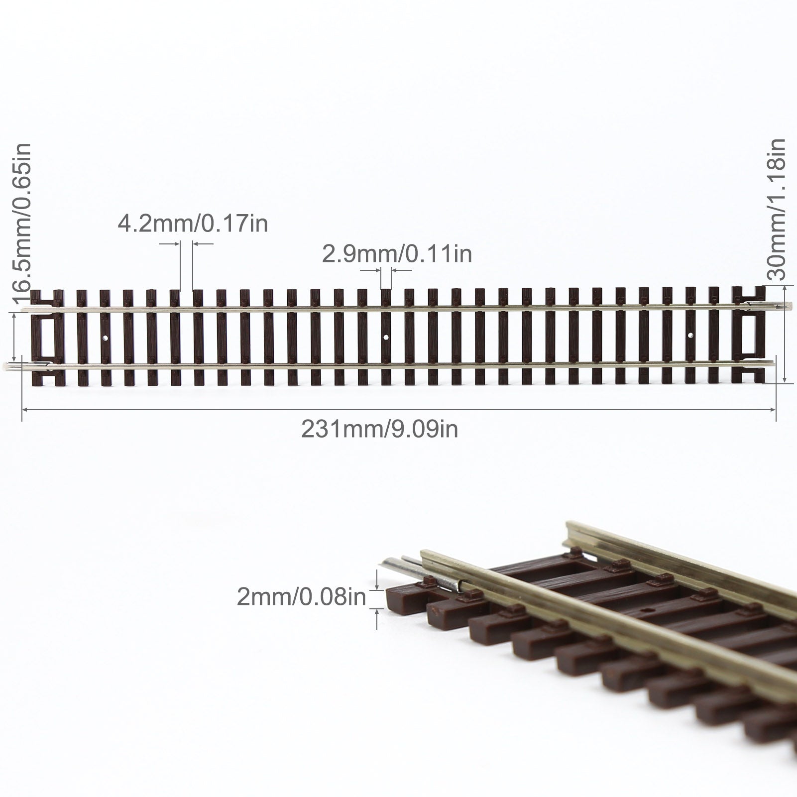 GDST231 6pcs HO Scale 1:87 Code 100 9" Straight Track Copper-Nickel Rail with Joiner
