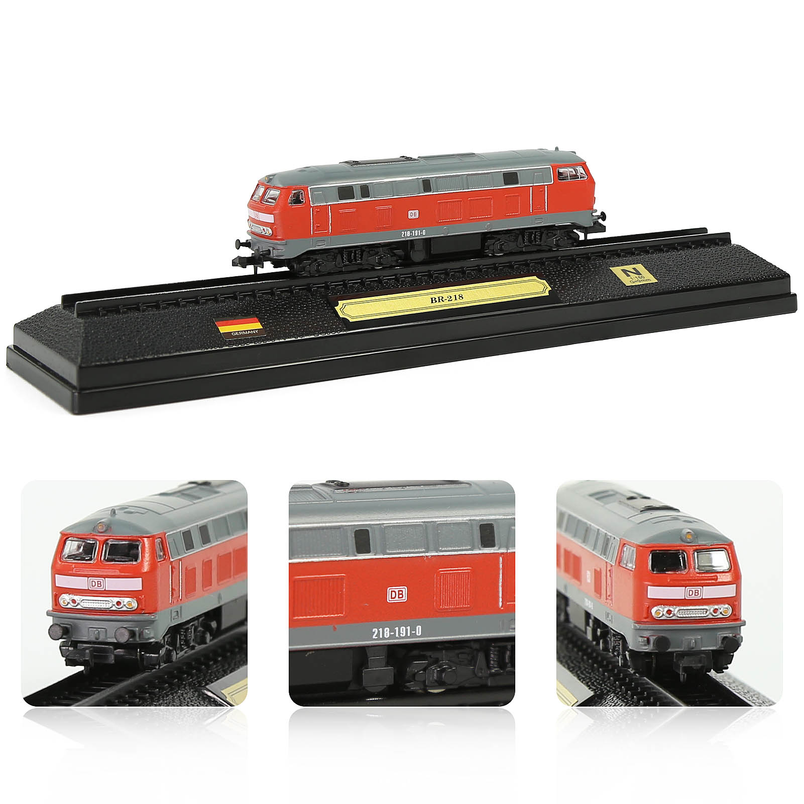 HCTN 1 Unit N Scale 1:160 Model Railroad Static Plastic Locomotives with Base and Display Case