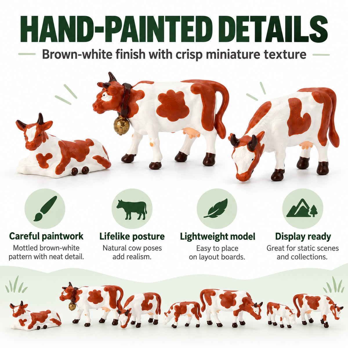HFANN2353 7pcs N Scale 1:160 Model Railway Brown Milk Cows Cattle