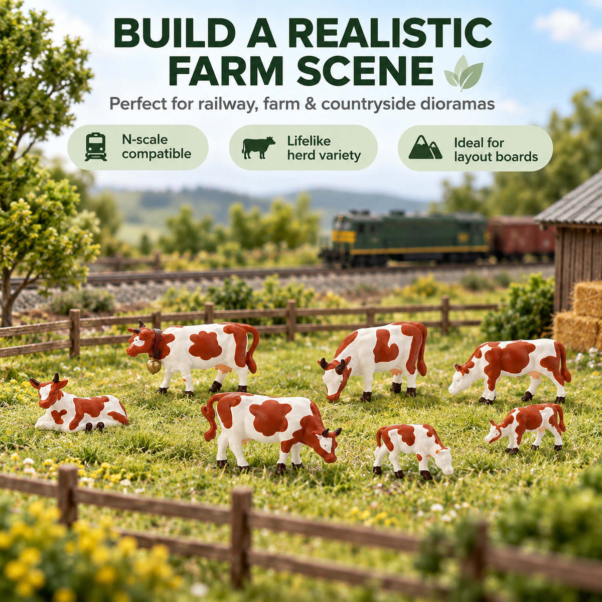 HFANN2353 7pcs N Scale 1:160 Model Railway Brown Milk Cows Cattle