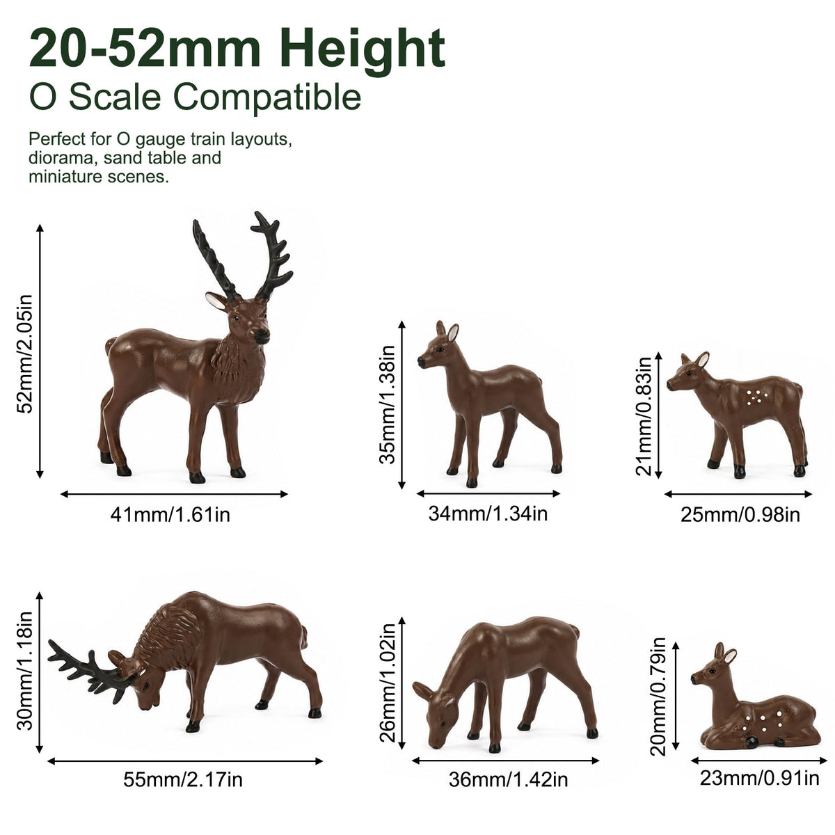 HFANO7177 6pcs O Scale 1:48 Reed Deer Stag Doe & Fawn Deer Set Model Wild Animal