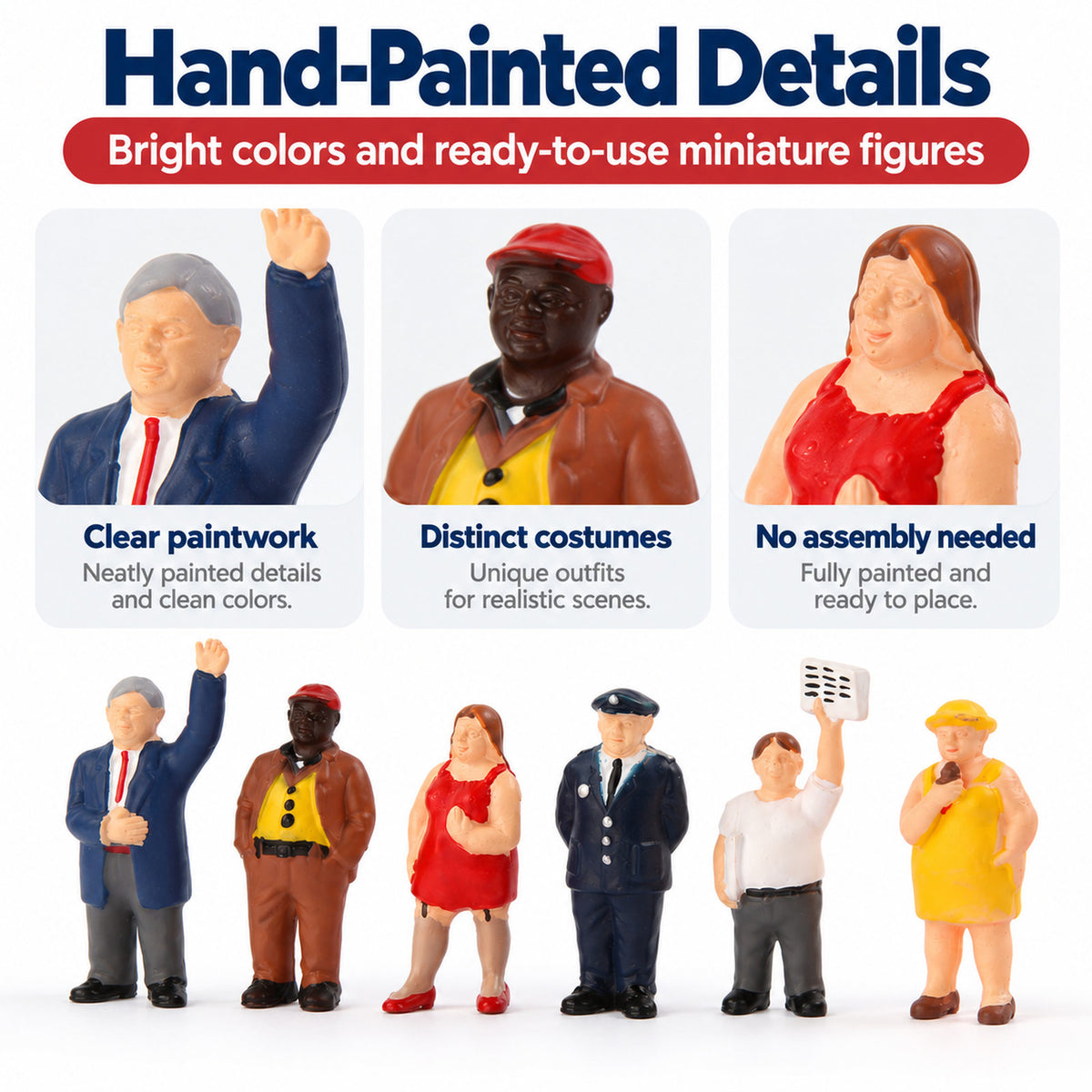 HFPHO6697 6pcs HO Scale 1:87 Model Railway Full Figured Folks Painted People