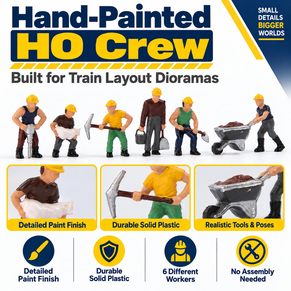 HFPHO6700 6pcs HO Scale 1:87 Model Trains Track Laying Crew Painted People