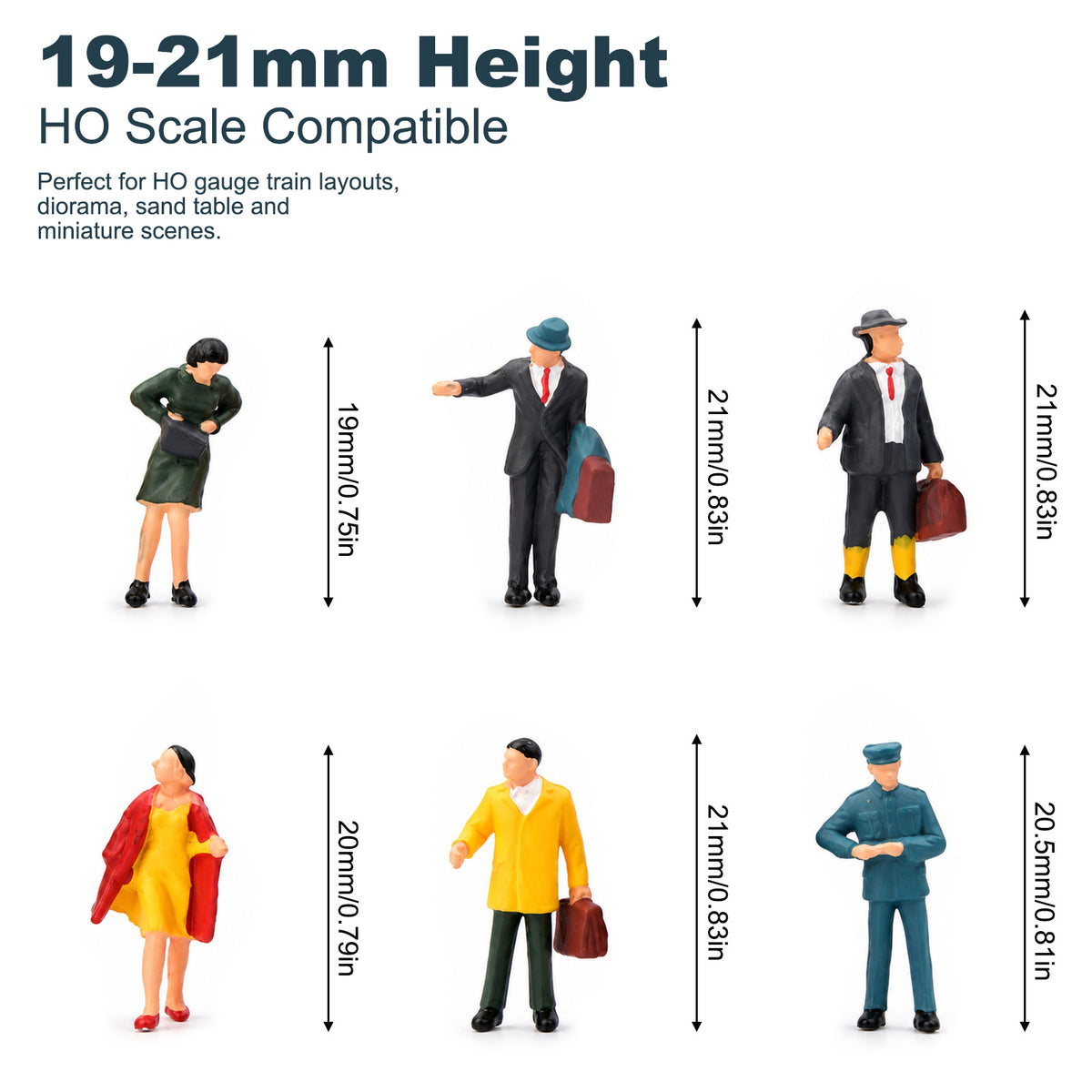HFPHO6707 6pcs HO Scale 1:87 Model Railway Standing Travelers Passengers Station People