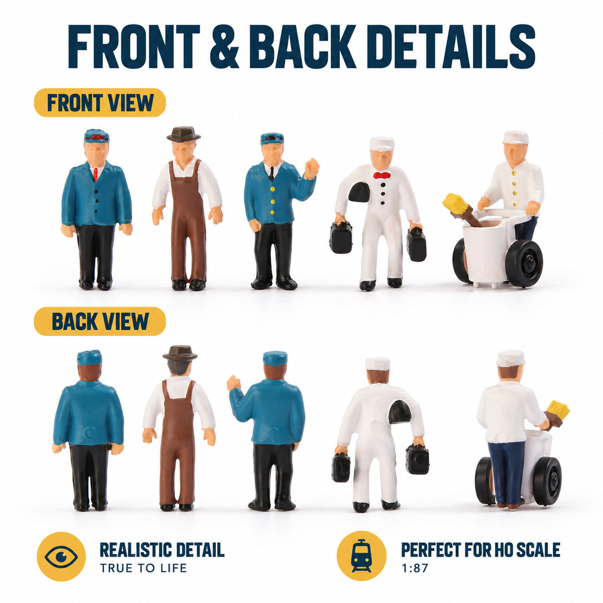 HFPHO6709 6pcs HO Scale 1:87 Model Railway Station Crew Painted People