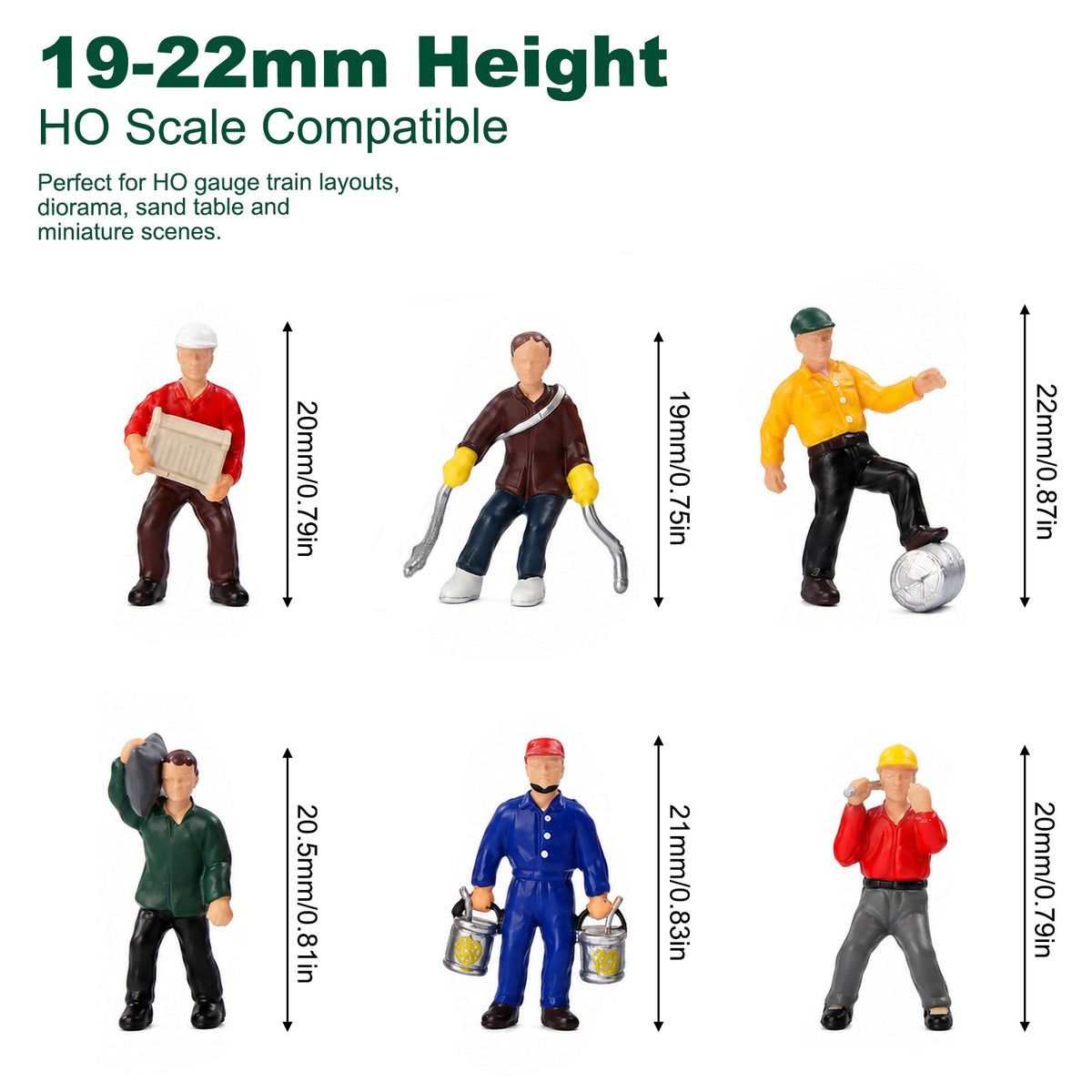 HFPHO6714 6pcs HO Scale 1:87 Model Railway Work People Painted People