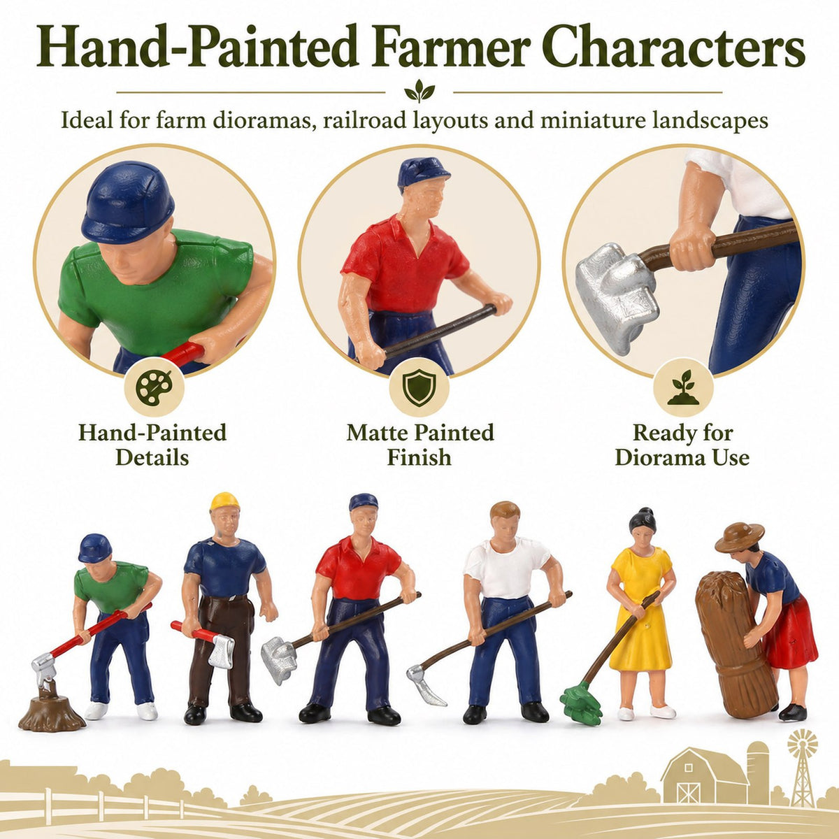 HFPHO6715 HO Scale 1:87 Model Railway Farm Action People Painted Figures