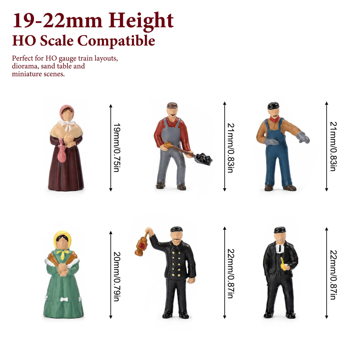 HFPHO6716 6pcs HO Scale 1:87 Model Railway Steam Era People Painted Figures
