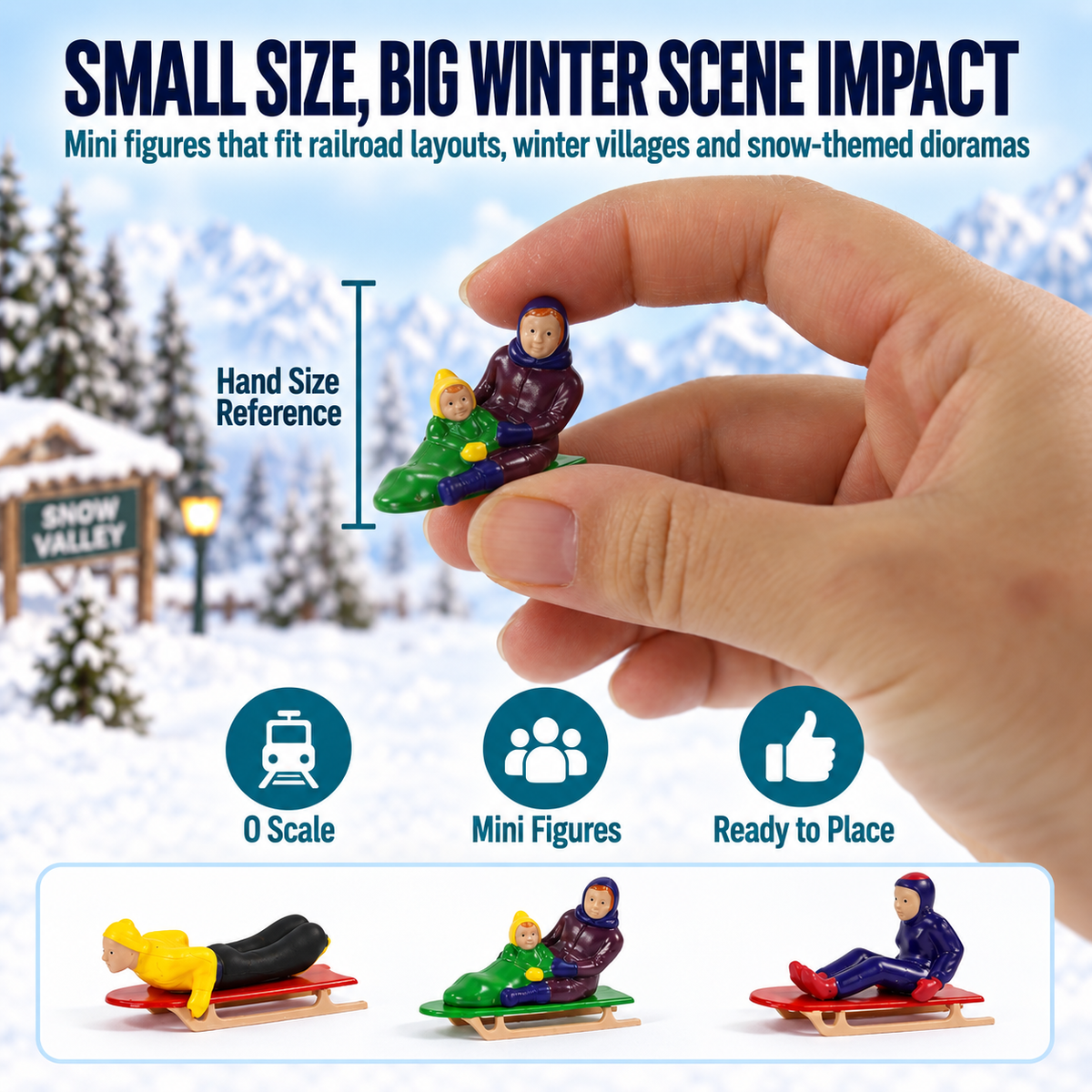 HFPO7056 One Pack O Scale 1:48 People on Sleigh for Winter Holiday Scene Christmas Village