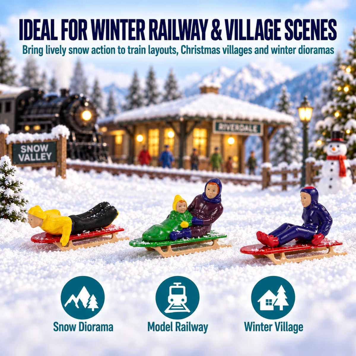 HFPO7056 One Pack O Scale 1:48 People on Sleigh for Winter Holiday Scene Christmas Village