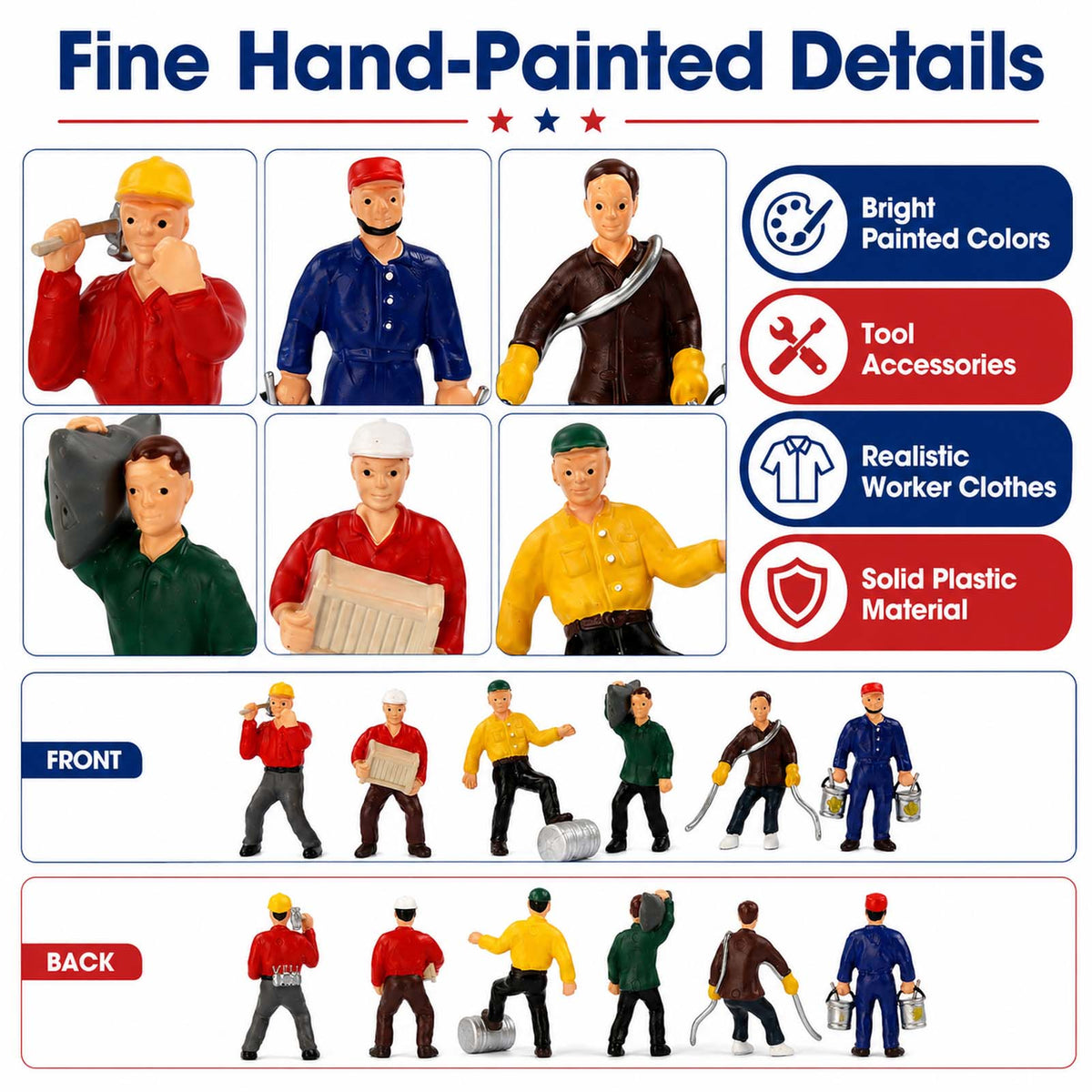 HFPO7063 6pcs O Scale 1:48 Construction Worker Figures Painted Figurines