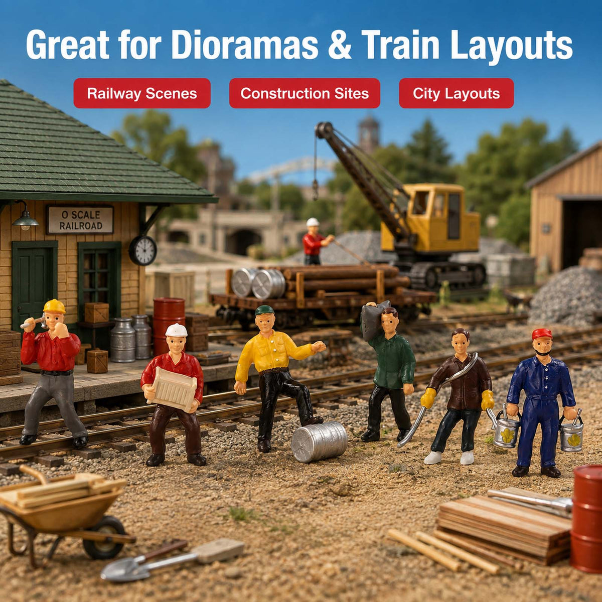 HFPO7063 6pcs O Scale 1:48 Construction Worker Figures Painted Figurines