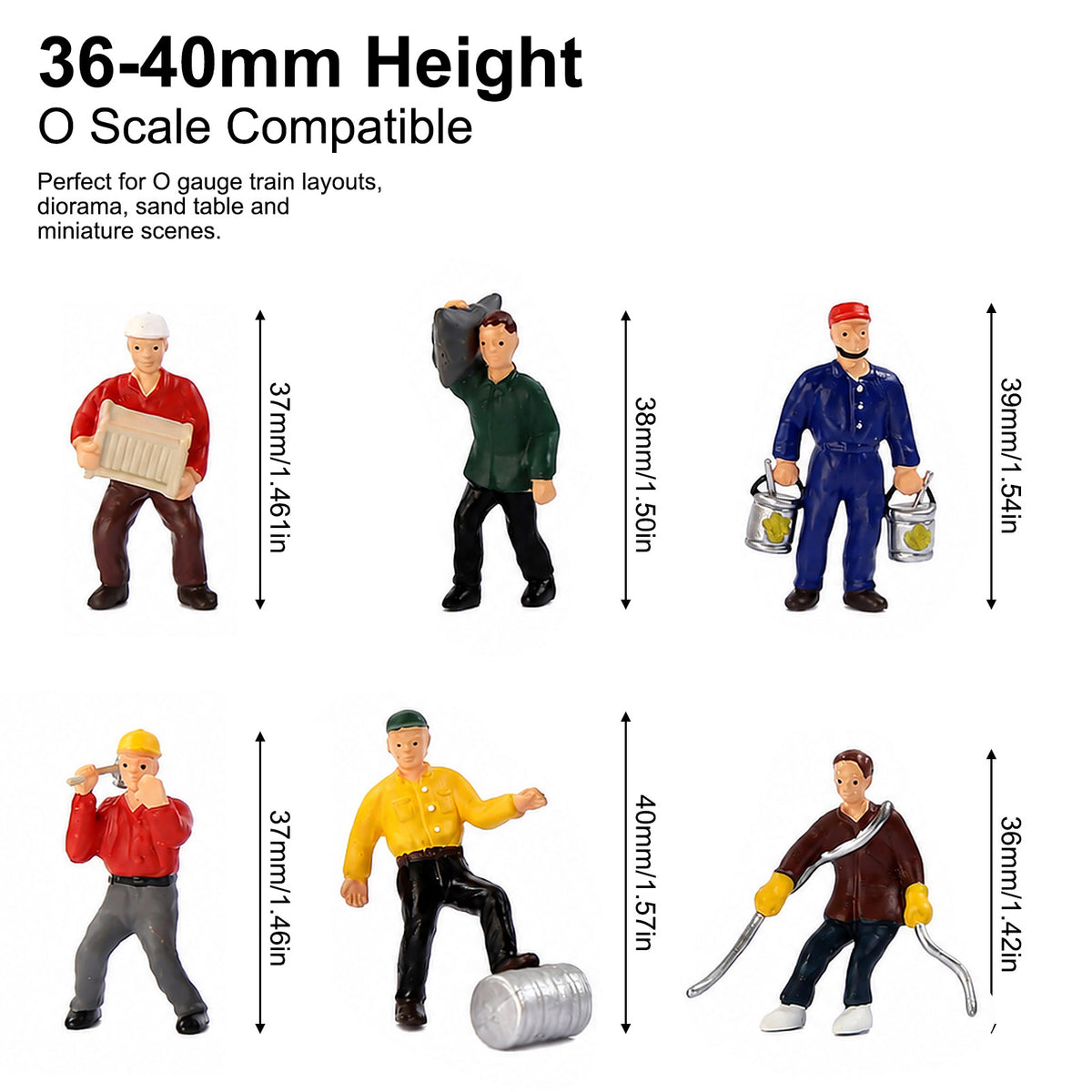 HFPO7063 6pcs O Scale 1:48 Construction Worker Figures Painted Figurines