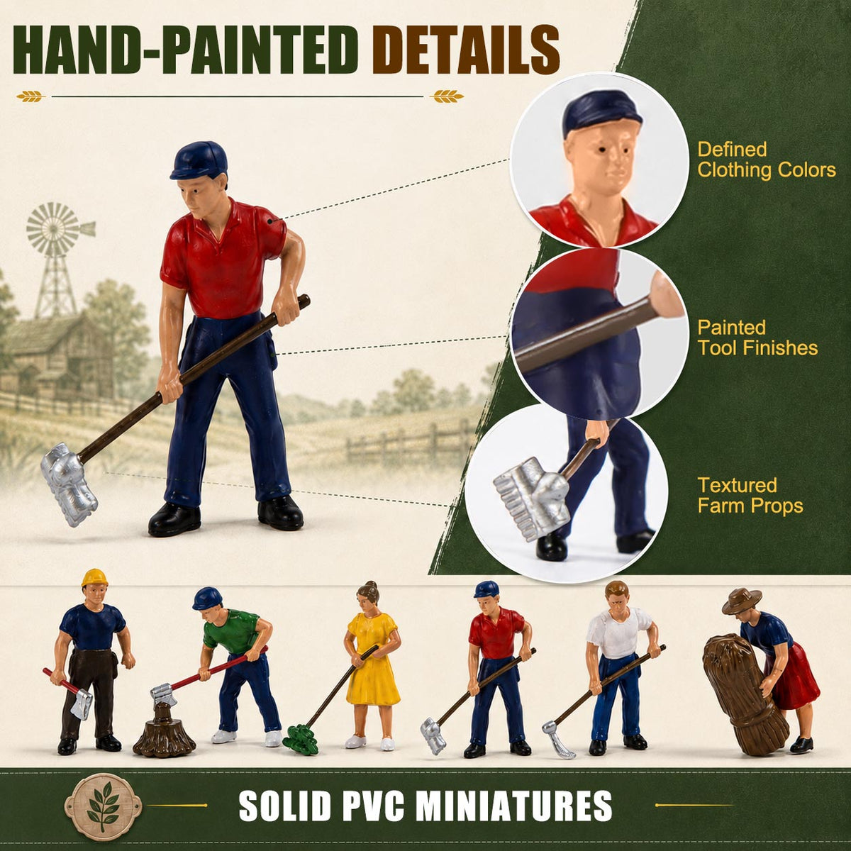 HFPO7064 6pcs O Scale 1:48 Model Train Farmer Figures Action People with Tool