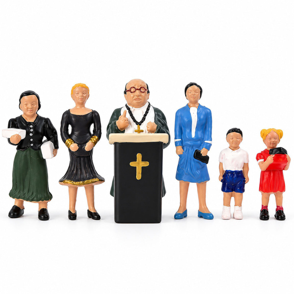 HFPO7069 6pcs O Scale 1:43 Model Railway Pastor & Congregation with Pulpit Figure