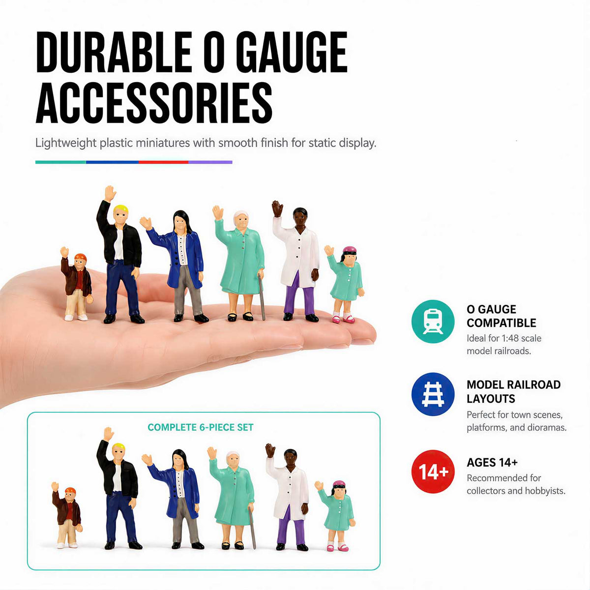 HFPO7182 6pcs O Scale 1:48 Model Railway People Waving Painted Figure