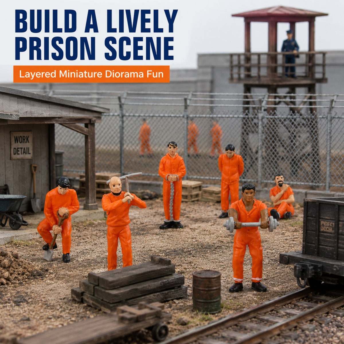 HFPO7194 O Scale 1:48 Model Railway Prisoners in Orange Jail Figure Set