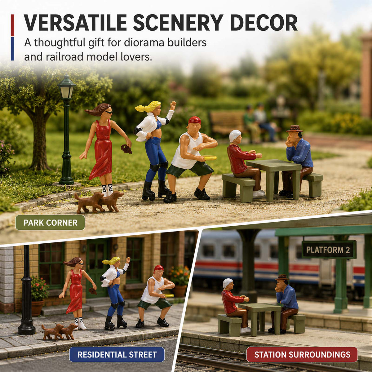 HFPO7197 6pcs O Scale 1:48 Model Train City Park People with Dogs