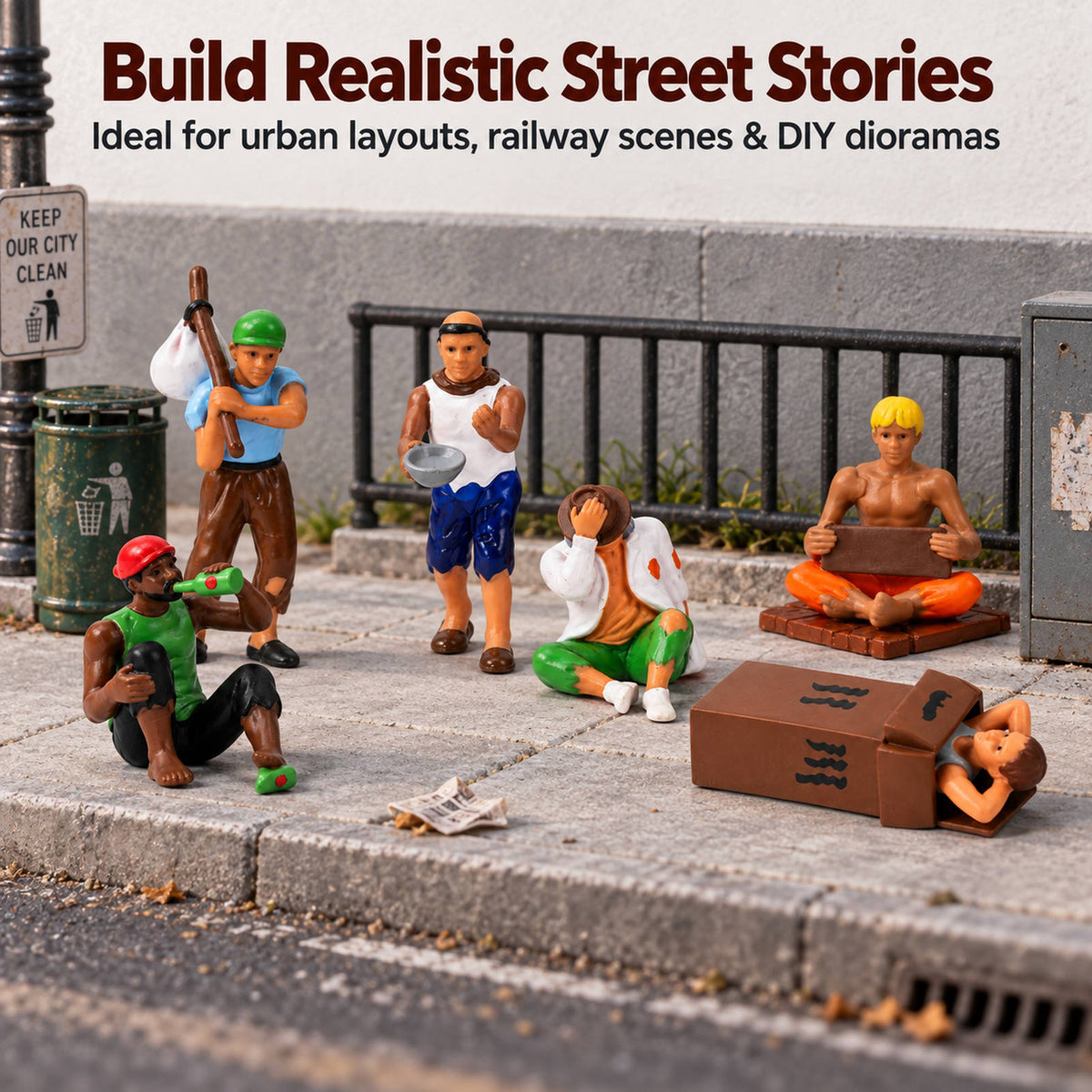 HFPO7198 6pcs O Scale 1:48 Model Trains Homeless People
