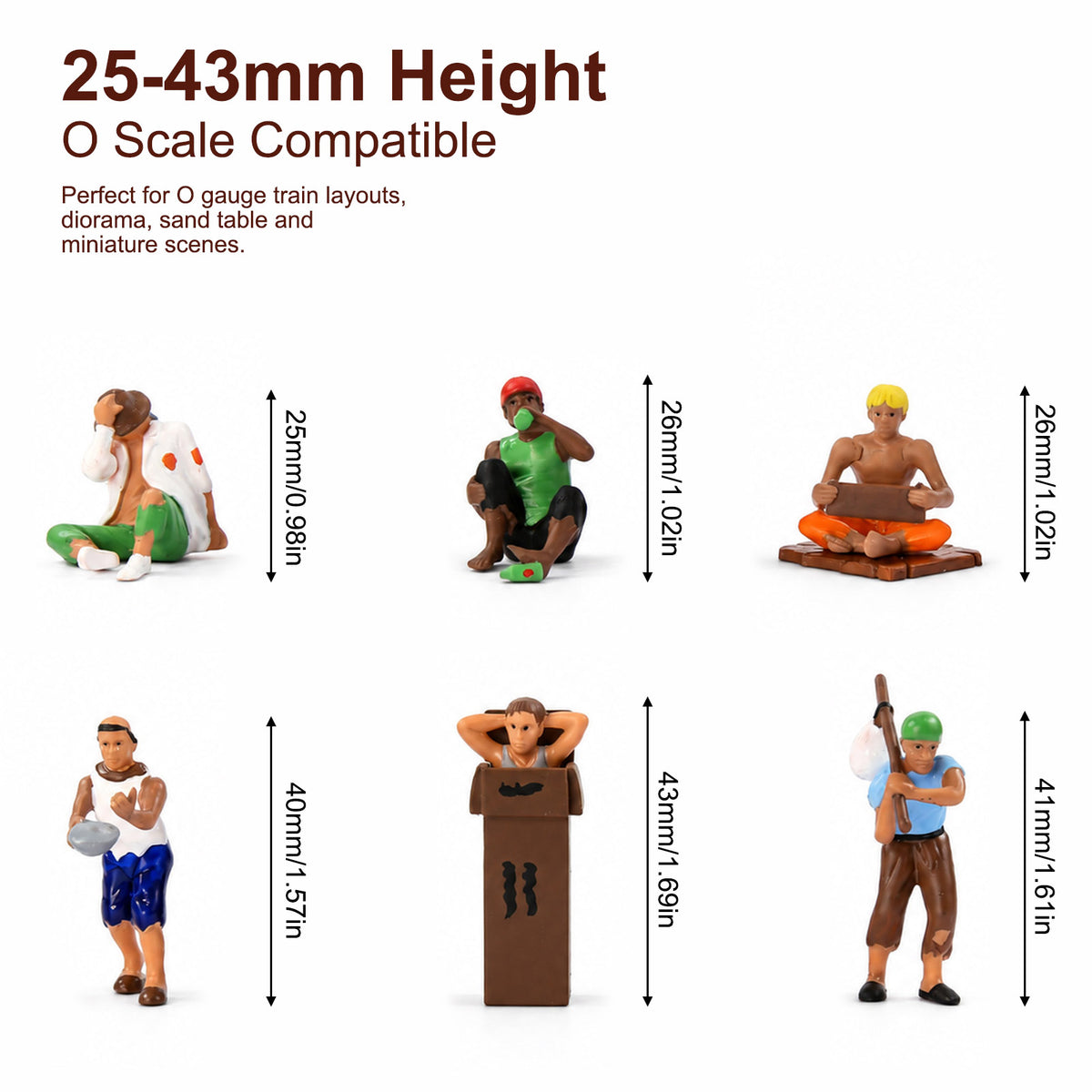 HFPO7198 6pcs O Scale 1:48 Model Trains Homeless People