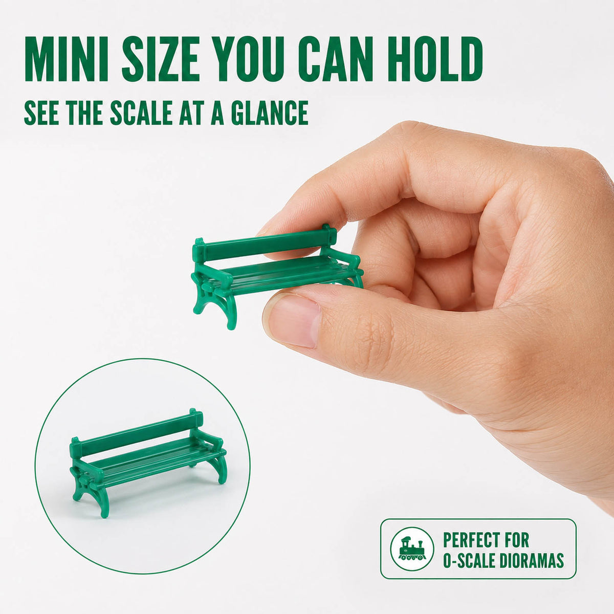 HFYO7058 6pcs O Scale 1:48 Green Benches Seats Chairs for Model Park Station Platform