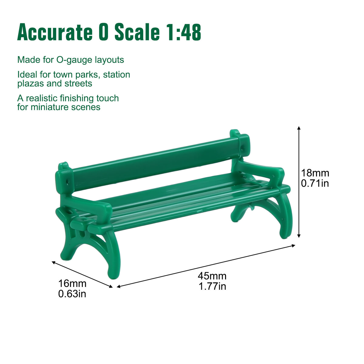 HFYO7058 6pcs O Scale 1:48 Green Benches Seats Chairs for Model Park Station Platform