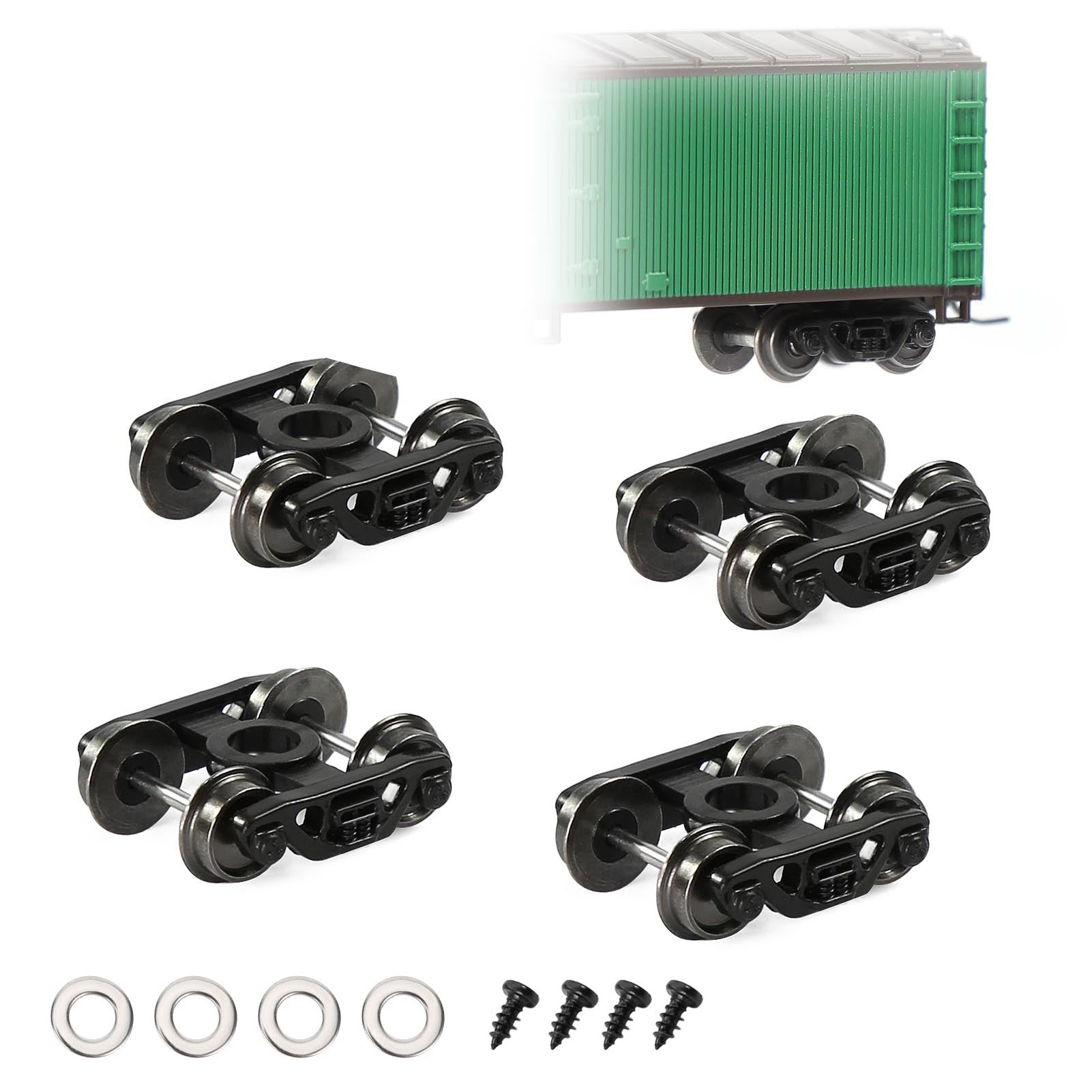 HP30150 4pcs N Scale 1:160 Roller Bearing Bogies Metal DC Wheels with Screw Washer