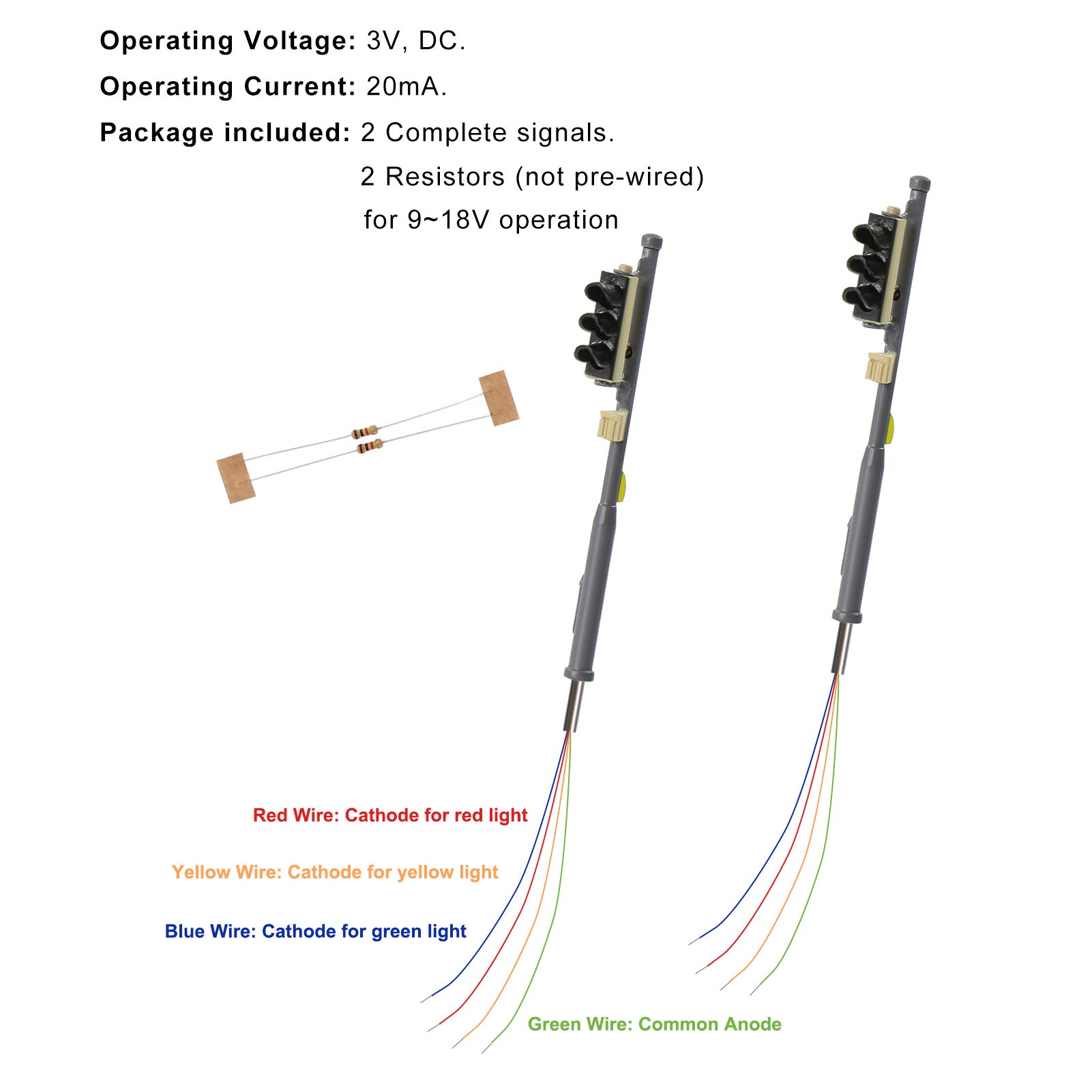 JTD879 2 Pieces HO Scale 1:87 Model Signals Track Lights LEDs