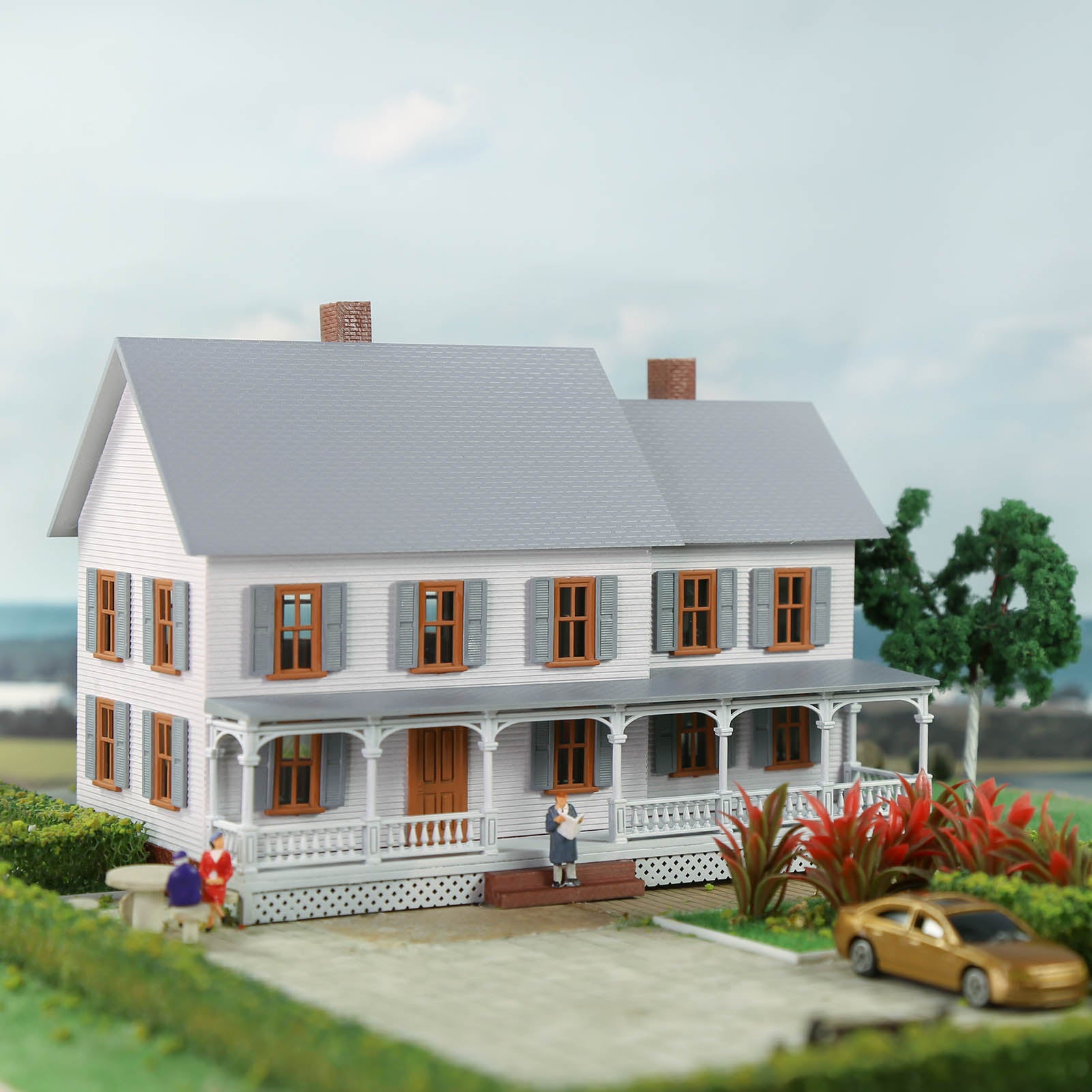 JZ8707 1 Piece HO Scale 1:87 Model Village House Building Assembled Painted