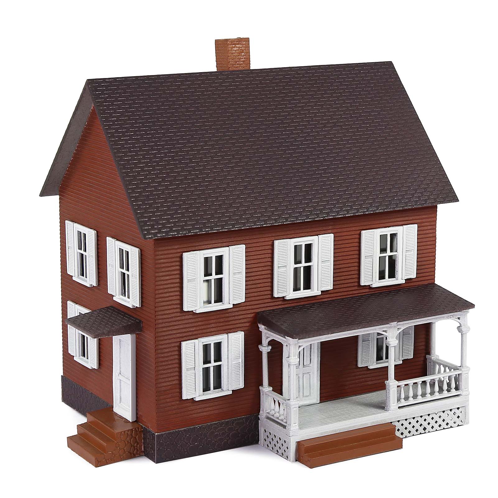 JZ8709 1 Piece HO Scale 1:87 Model Village House with Porch Assembled