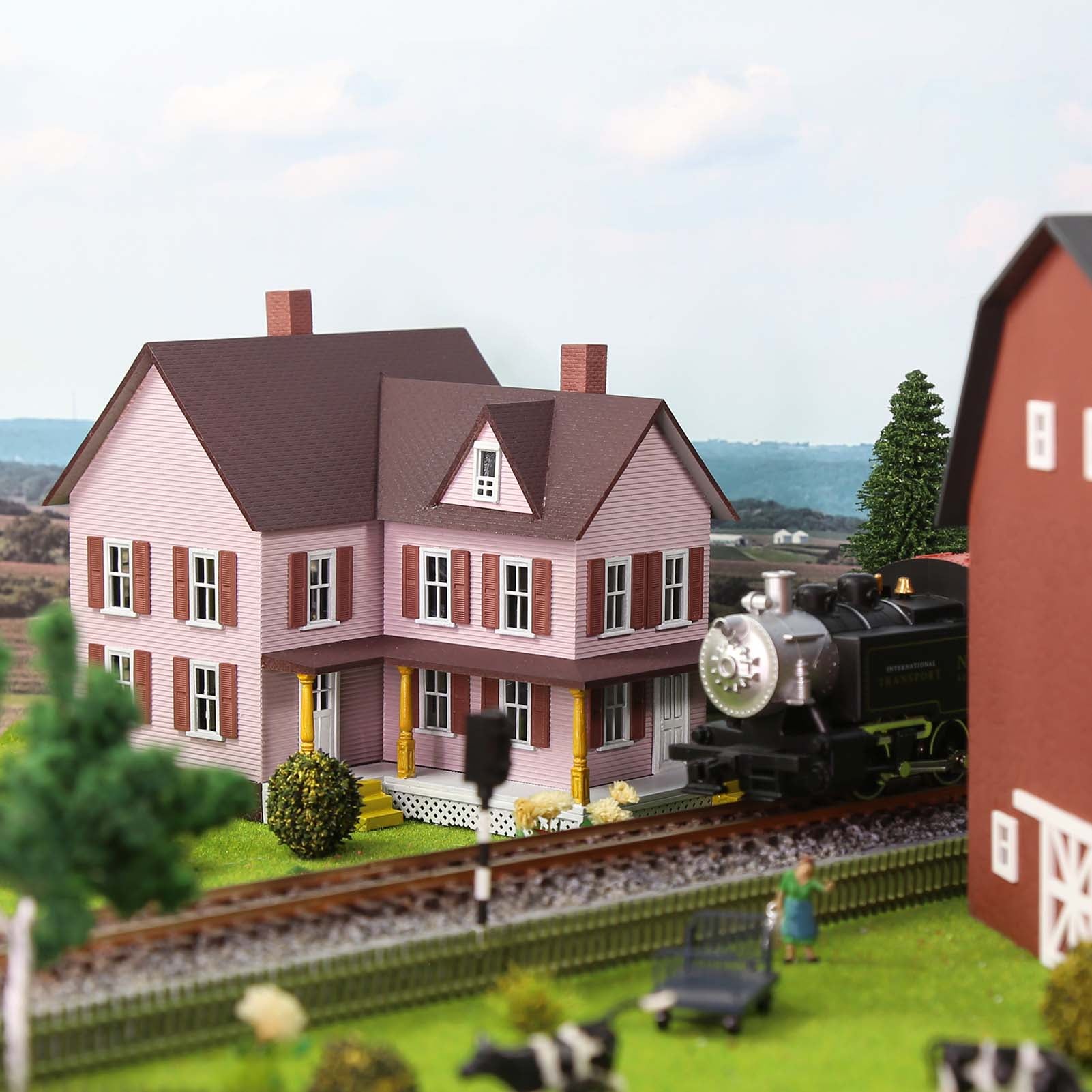 JZ8710 1 Piece HO Scale 1:87 Model Village House Two-story Building with Porch