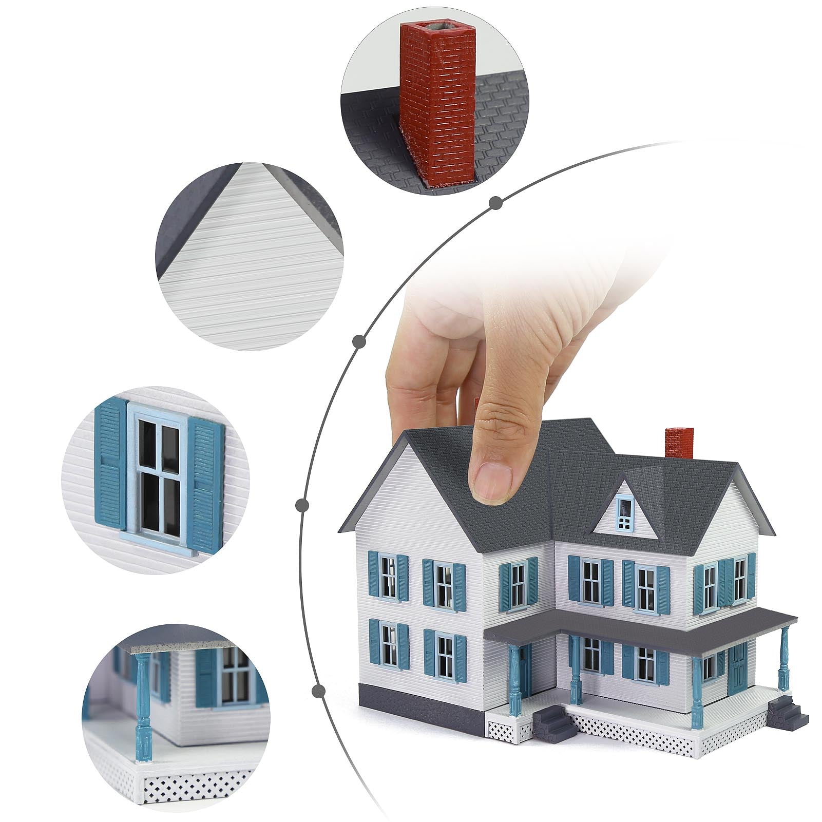 JZ8710 1 Piece HO Scale 1:87 Model Village House Two-story Building with Porch