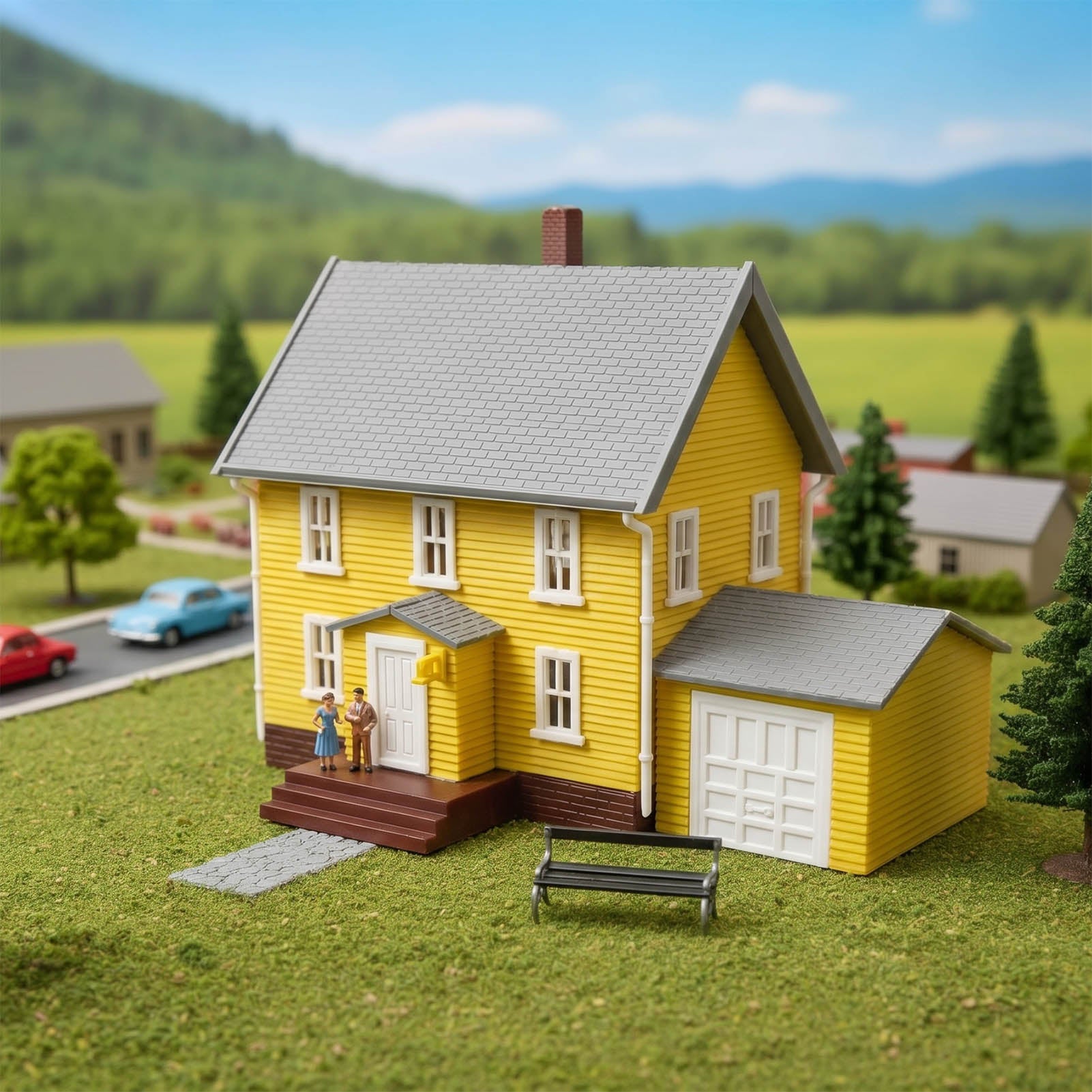 JZN5879 1 Unit N Scale 1:160 Model Dwelling House Kit Two-story with Garage for Buildings