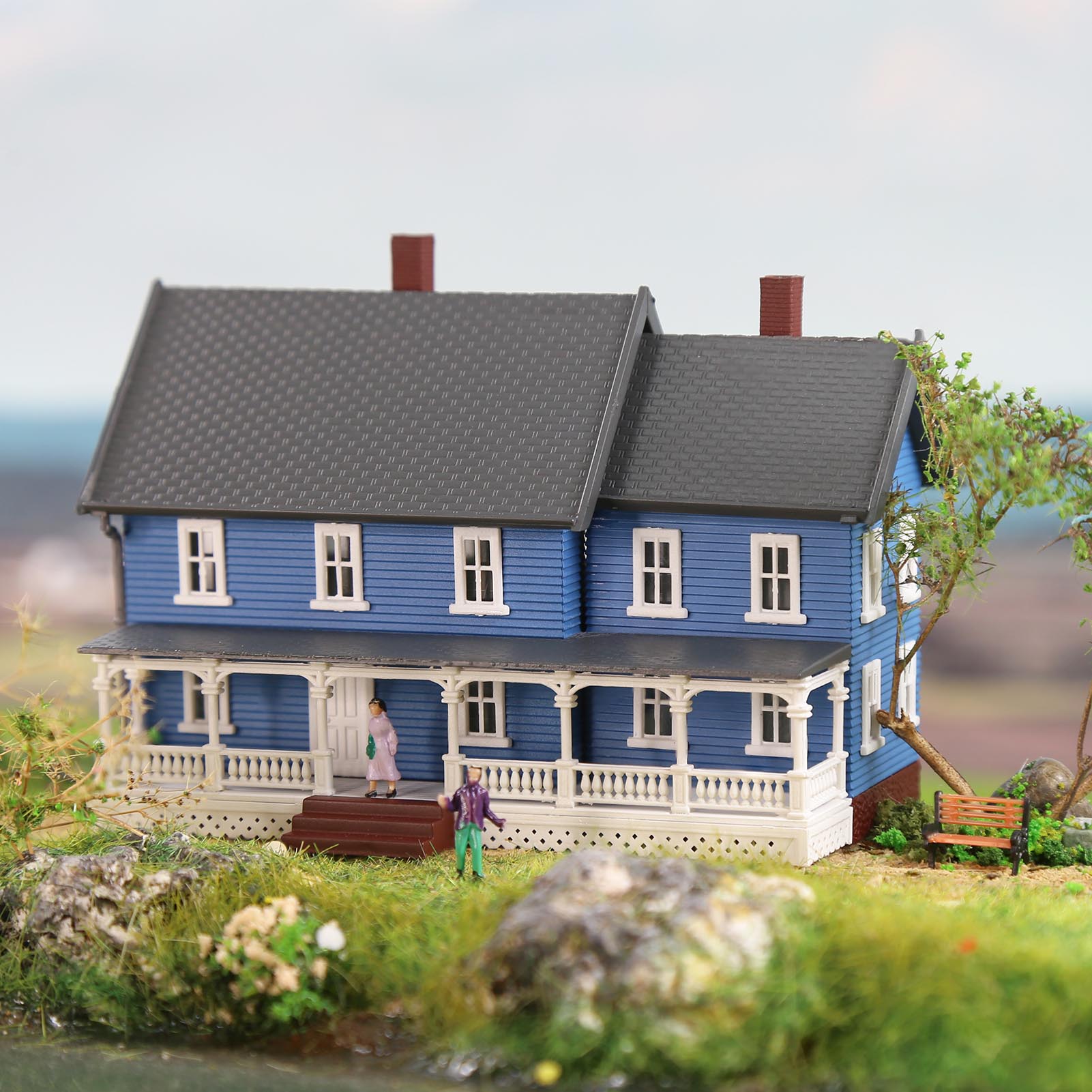 JZN5889 1 Unit N Scale 1:150 Model Dwelling House Kit Two-story with Porch Buildings