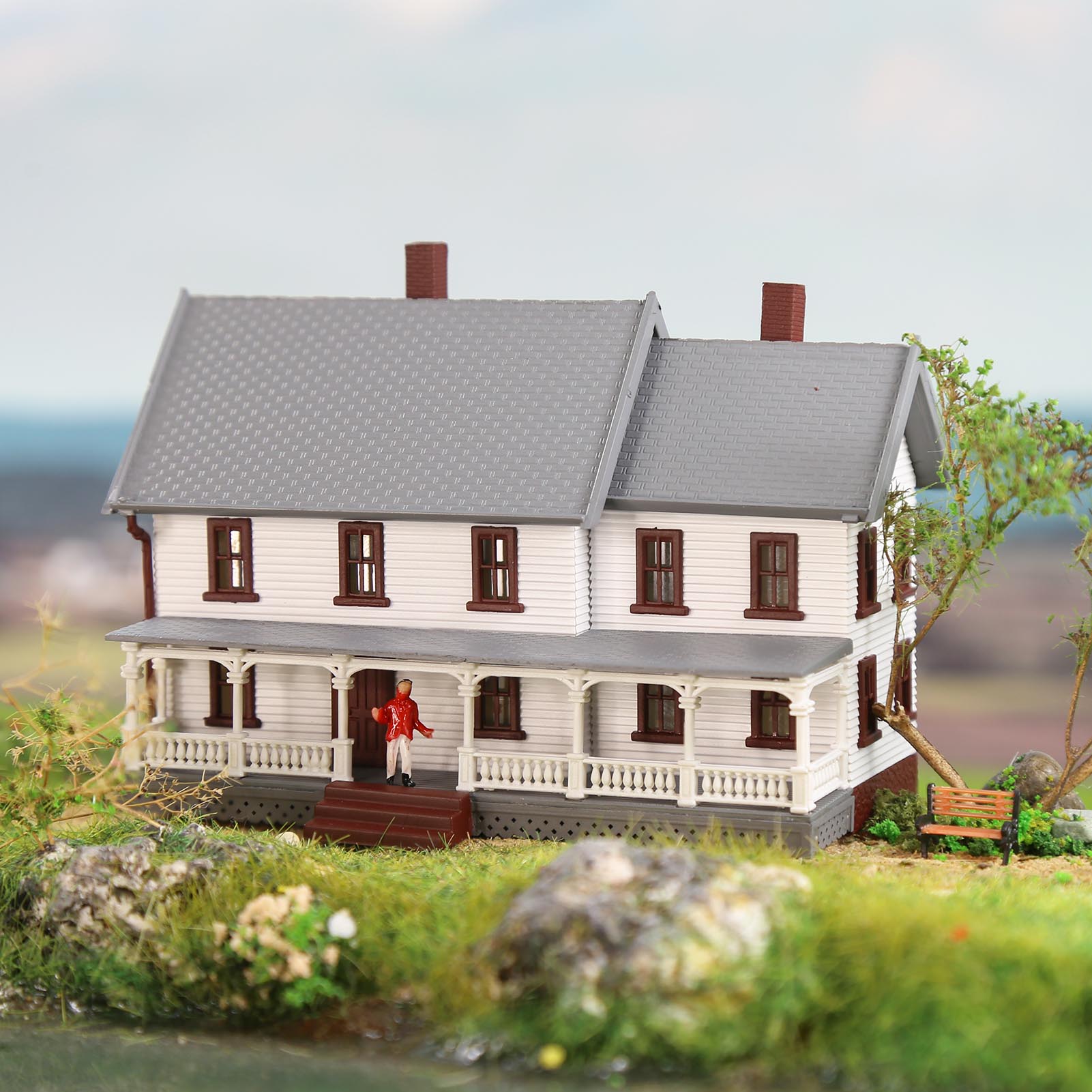JZN5889 1 Unit N Scale 1:150 Model Dwelling House Kit Two-story with Porch Buildings
